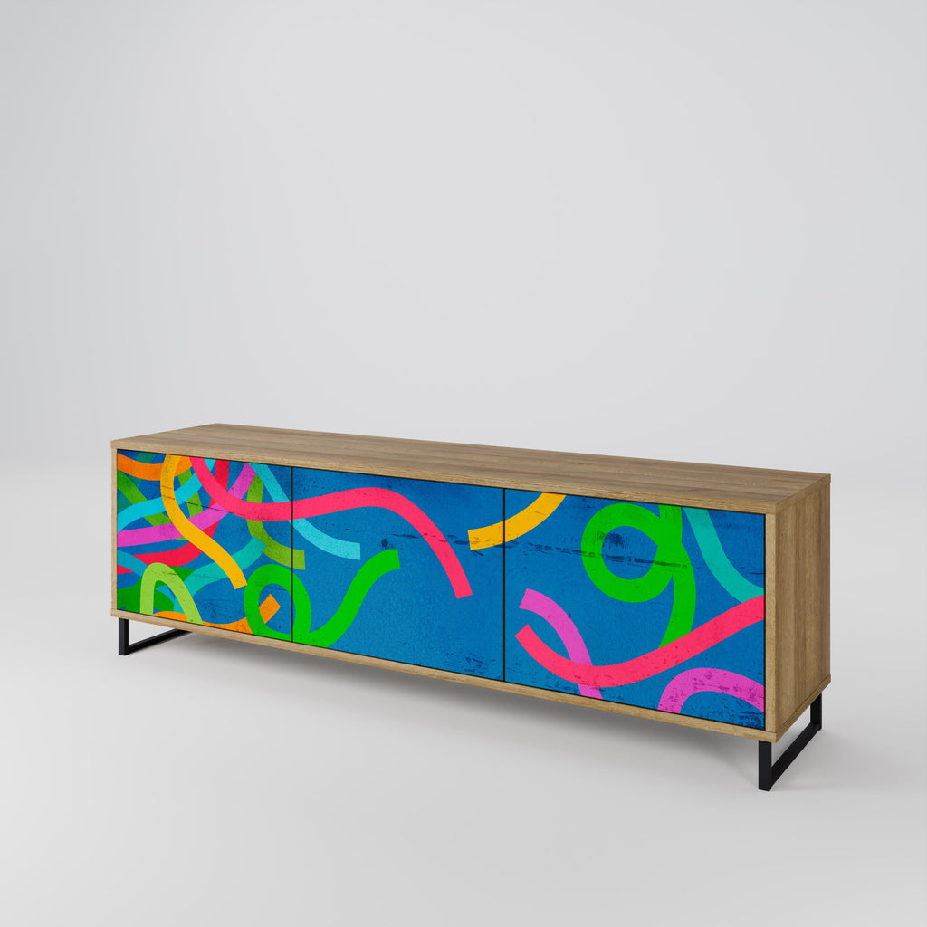 Meuble TV 3 portes STREAMER TANGLE effet chêne