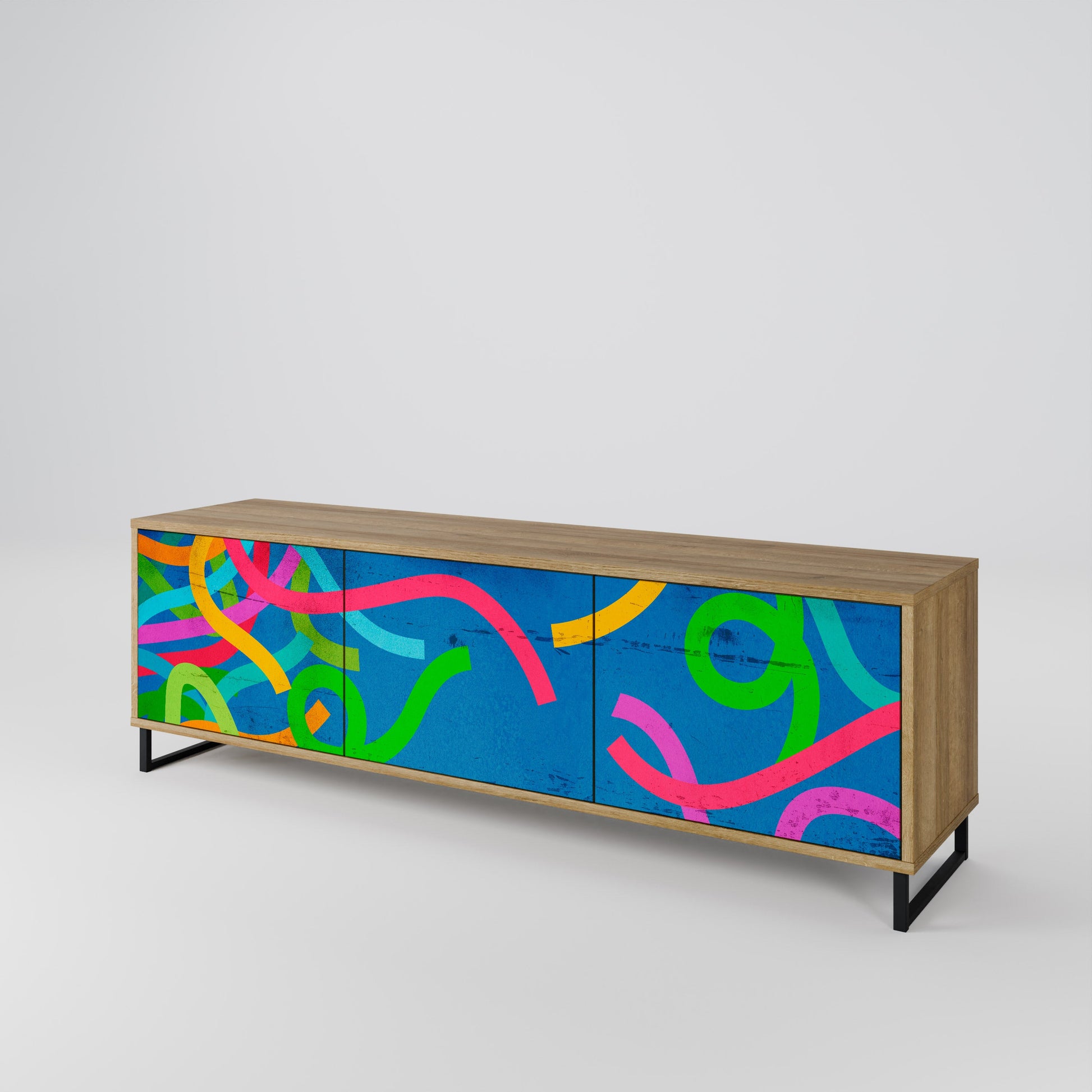Meuble TV 3 portes STREAMER TANGLE effet chêne