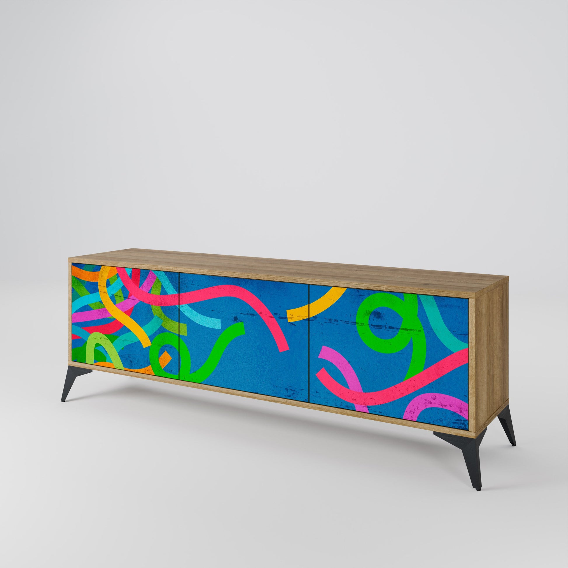 Meuble TV 3 portes STREAMER TANGLE effet chêne