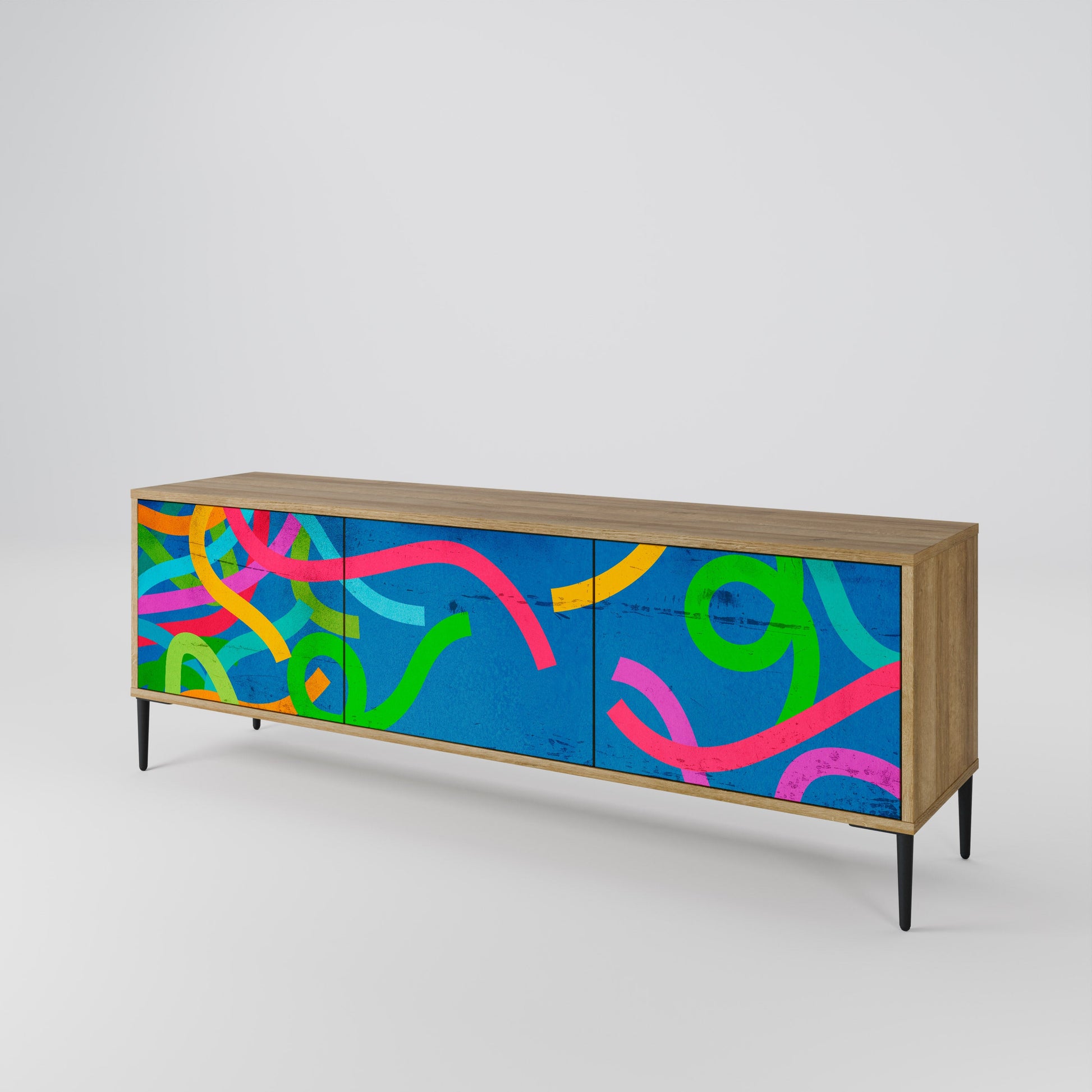Meuble TV 3 portes STREAMER TANGLE effet chêne