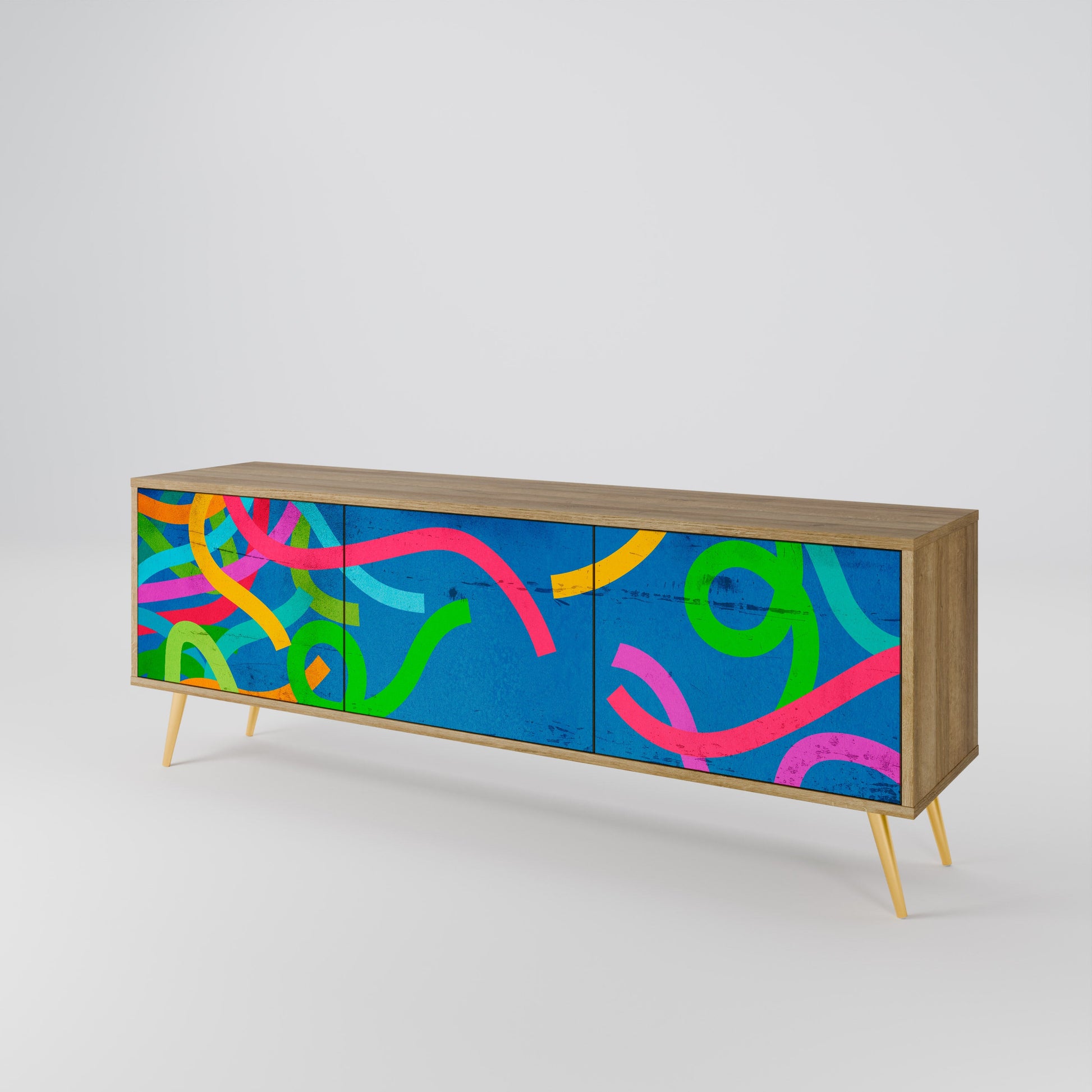 Meuble TV 3 portes STREAMER TANGLE effet chêne