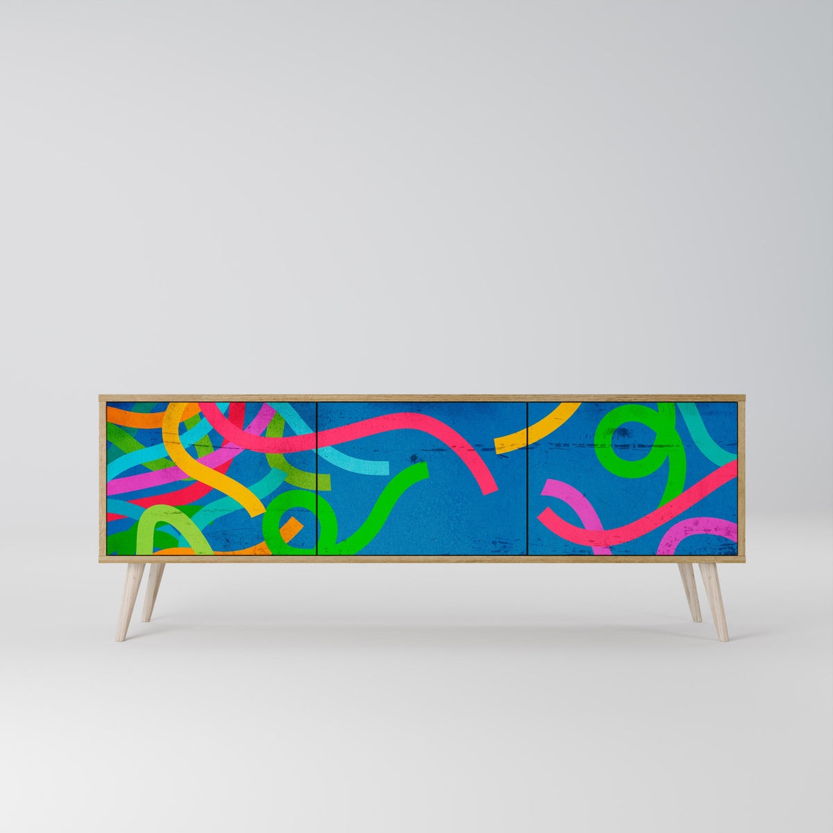 Meuble TV 3 portes STREAMER TANGLE effet chêne