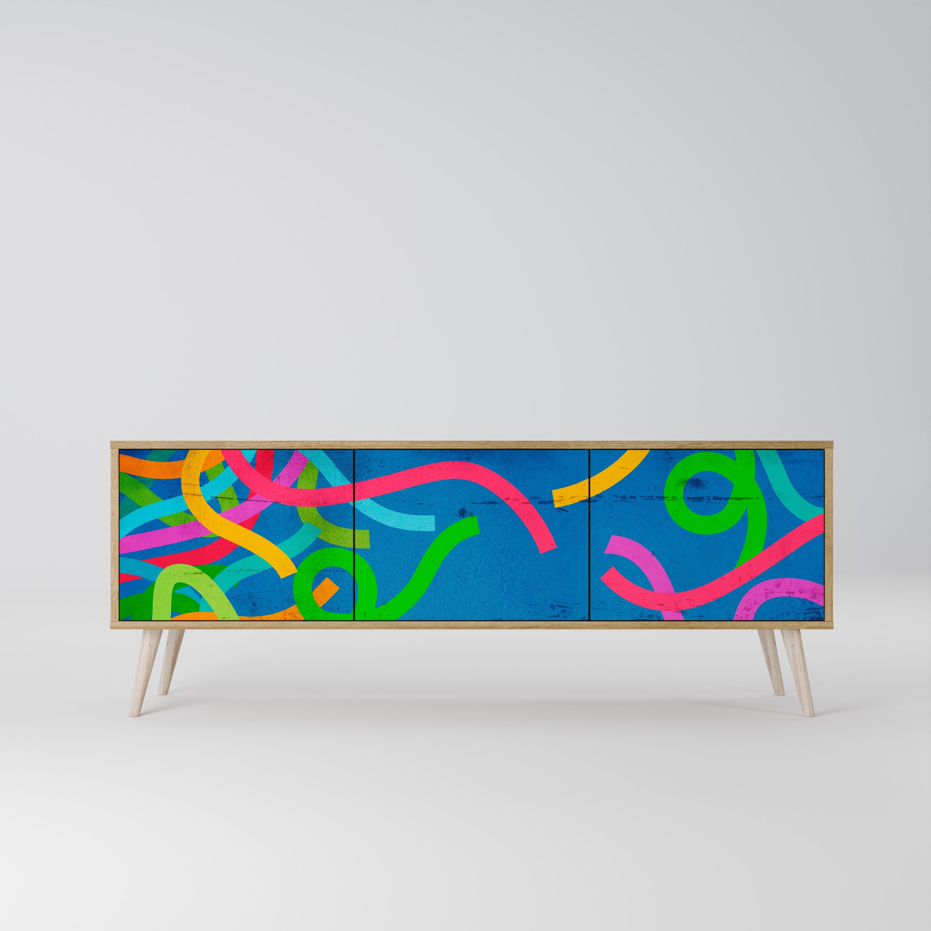 Meuble TV 3 portes STREAMER TANGLE effet chêne