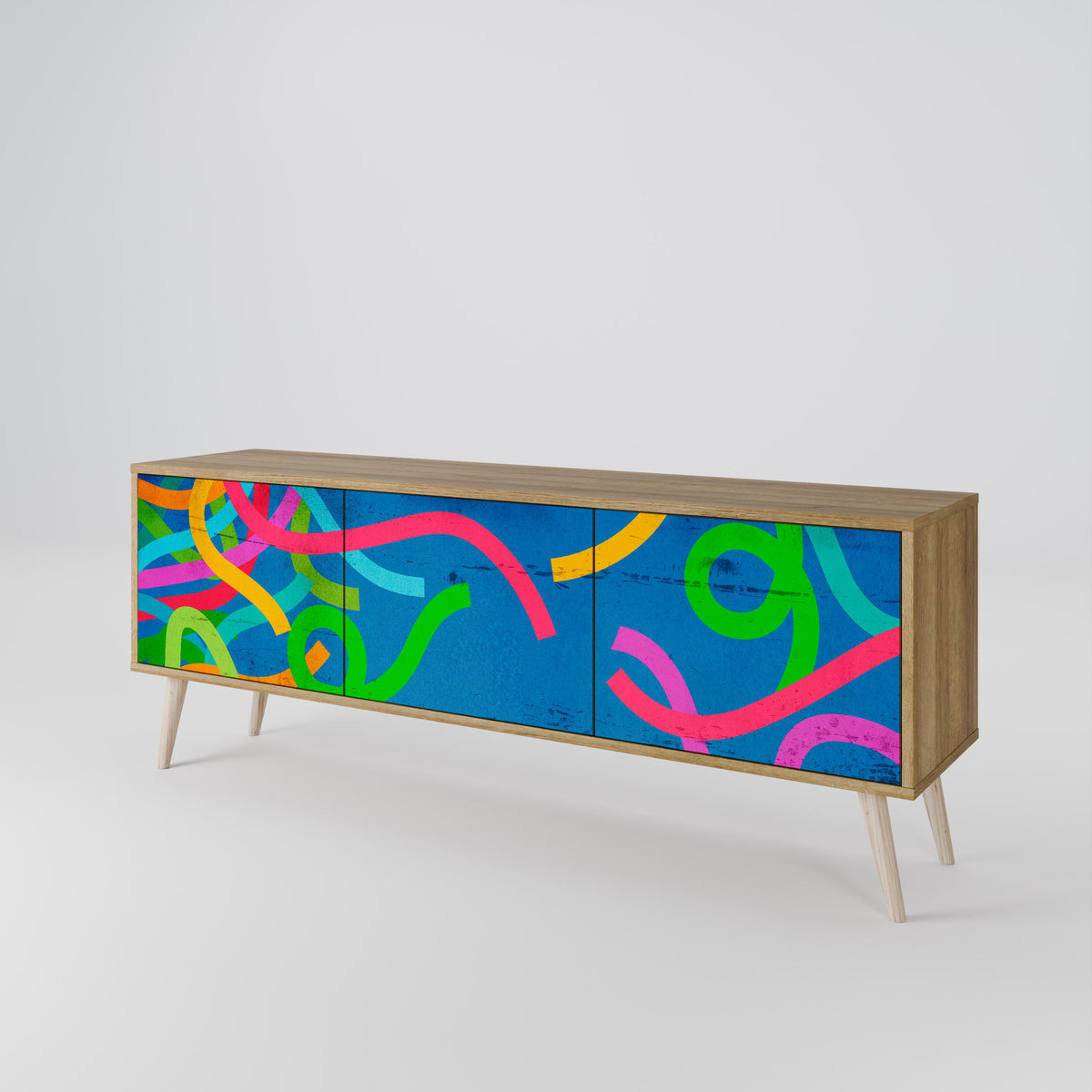 Meuble TV 3 portes STREAMER TANGLE effet chêne
