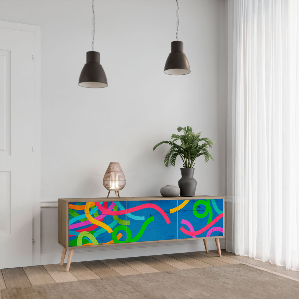 Meuble TV 3 portes STREAMER TANGLE effet chêne