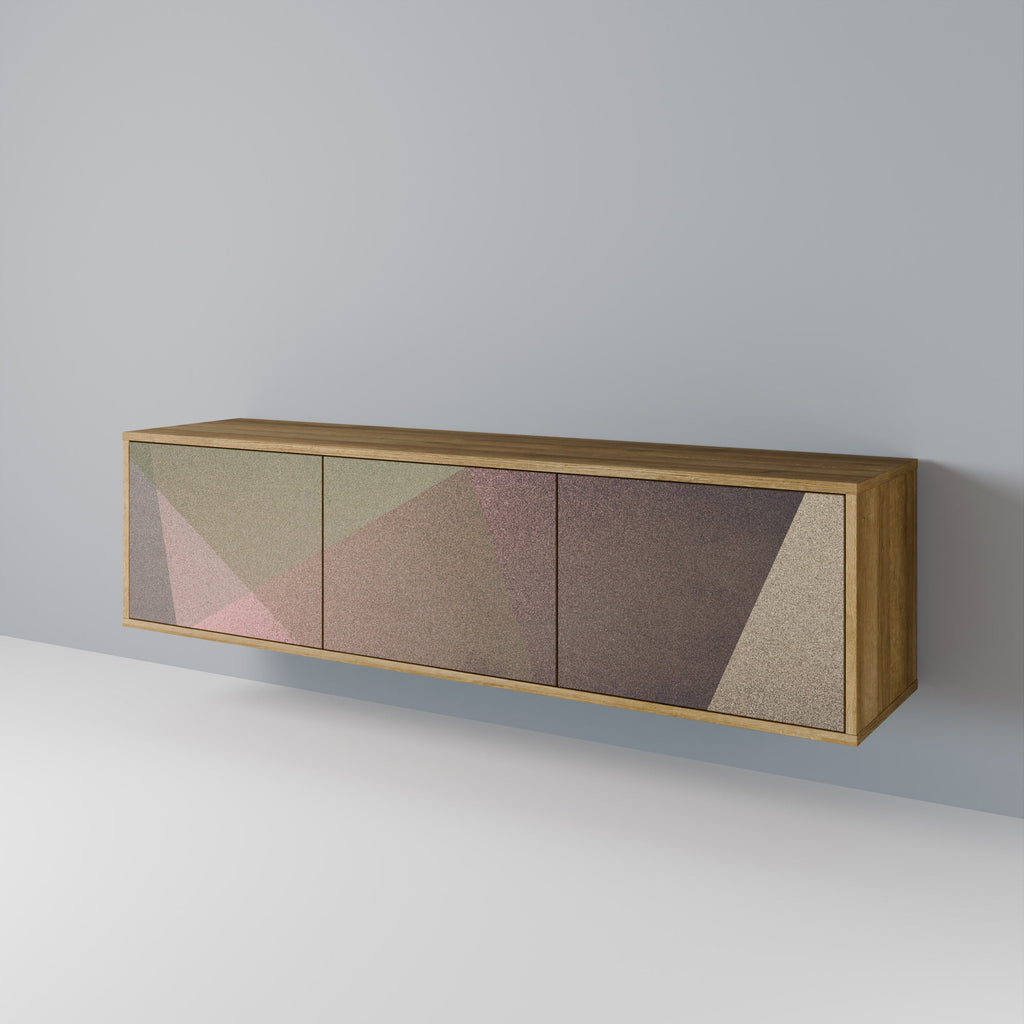 Meuble TV 3 portes BEIGE GEOMETRY effet chêne