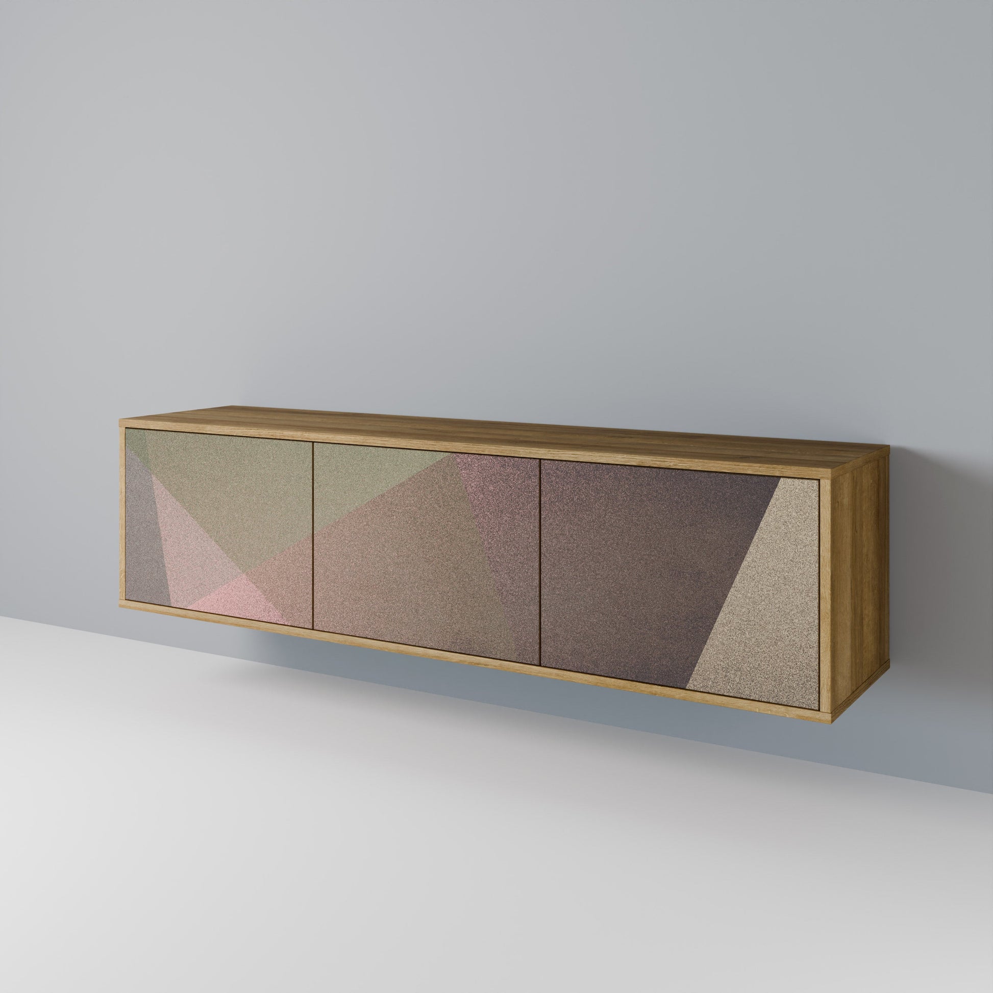 Meuble TV 3 portes BEIGE GEOMETRY effet chêne
