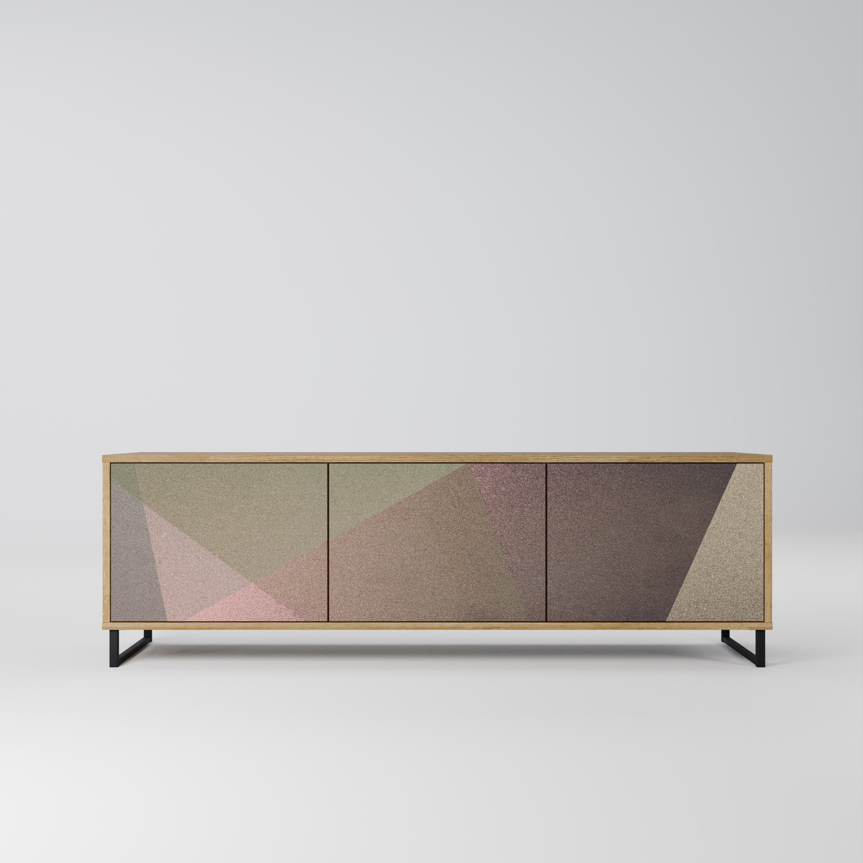 Meuble TV 3 portes BEIGE GEOMETRY effet chêne