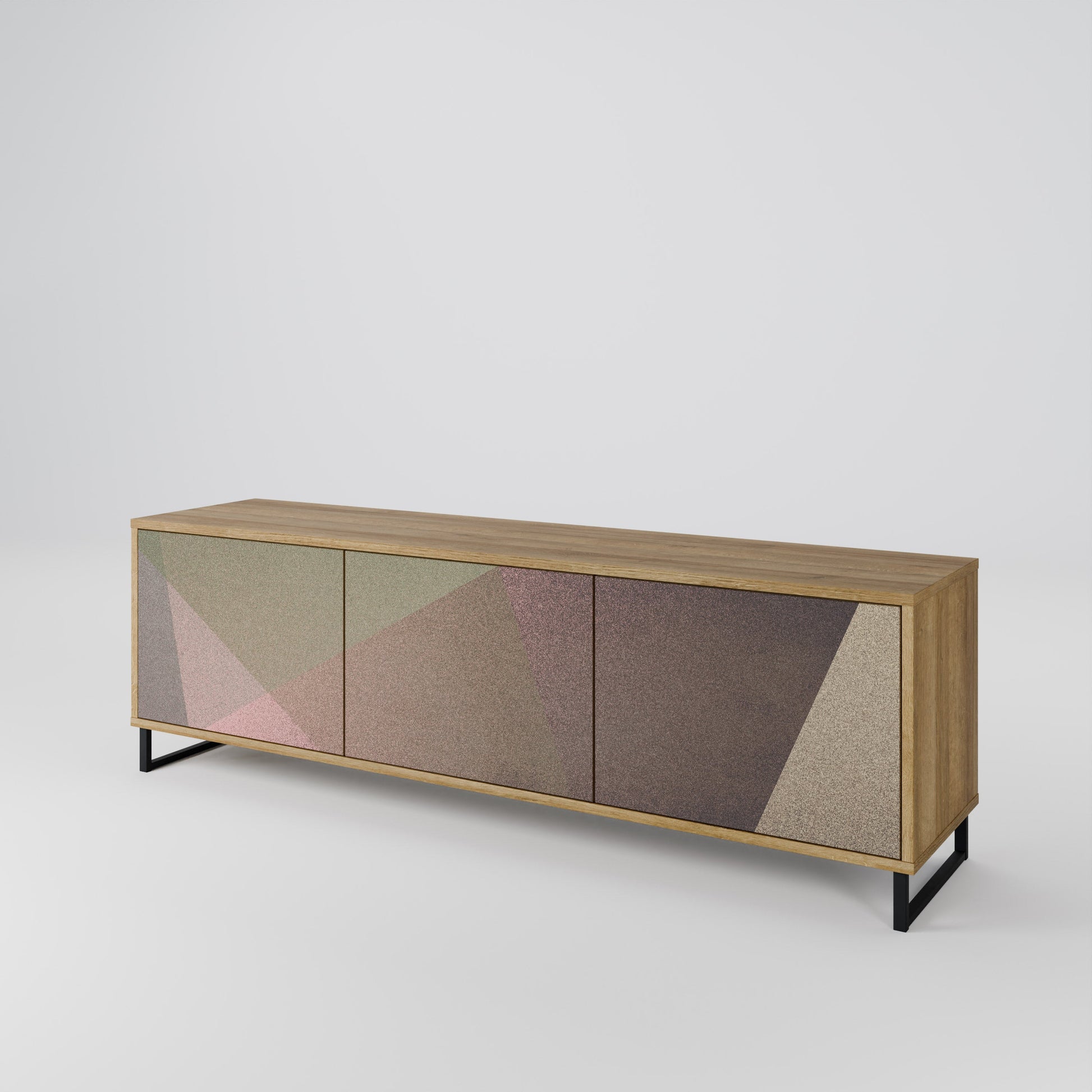 Meuble TV 3 portes BEIGE GEOMETRY effet chêne