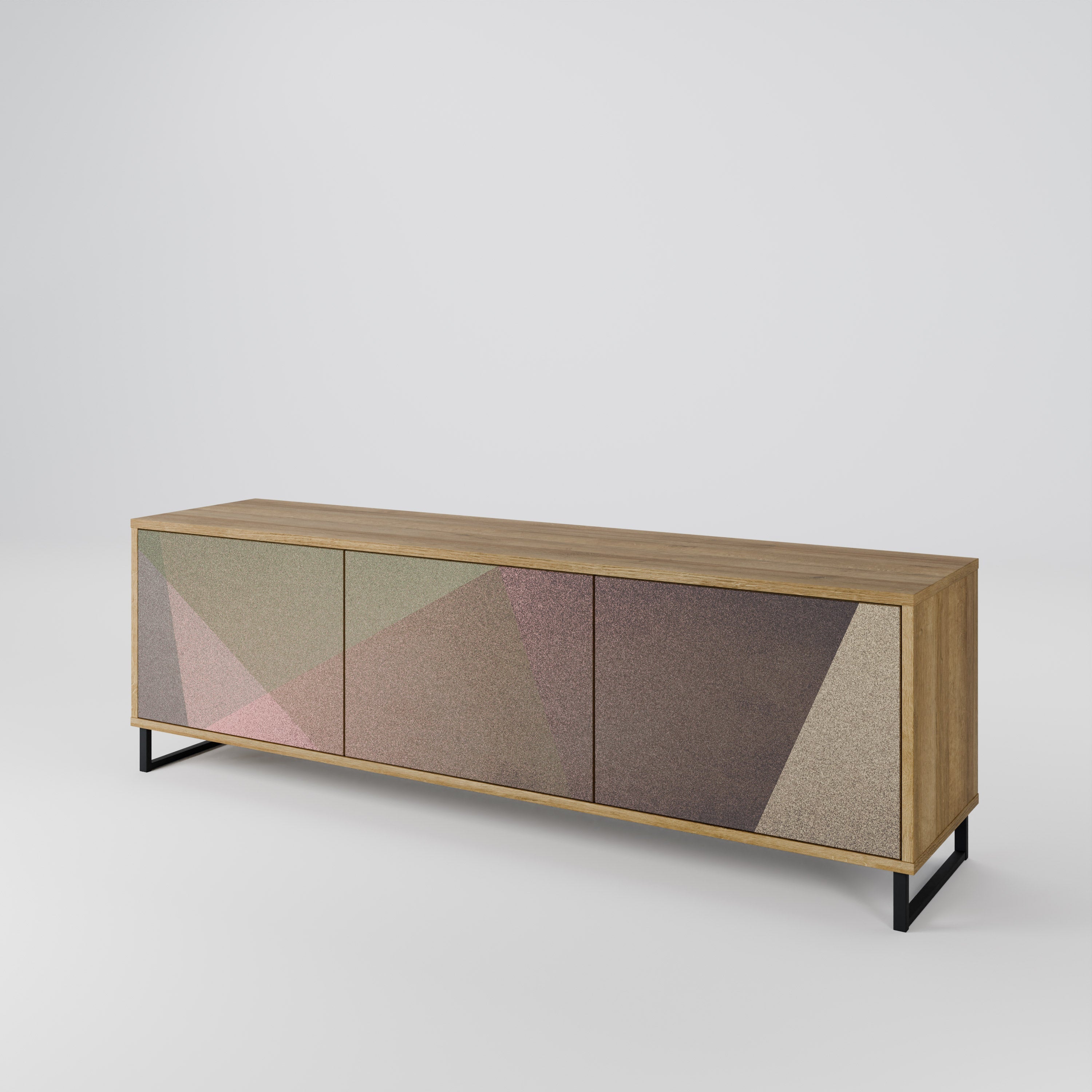 Meuble TV 3 portes BEIGE GEOMETRY effet chêne