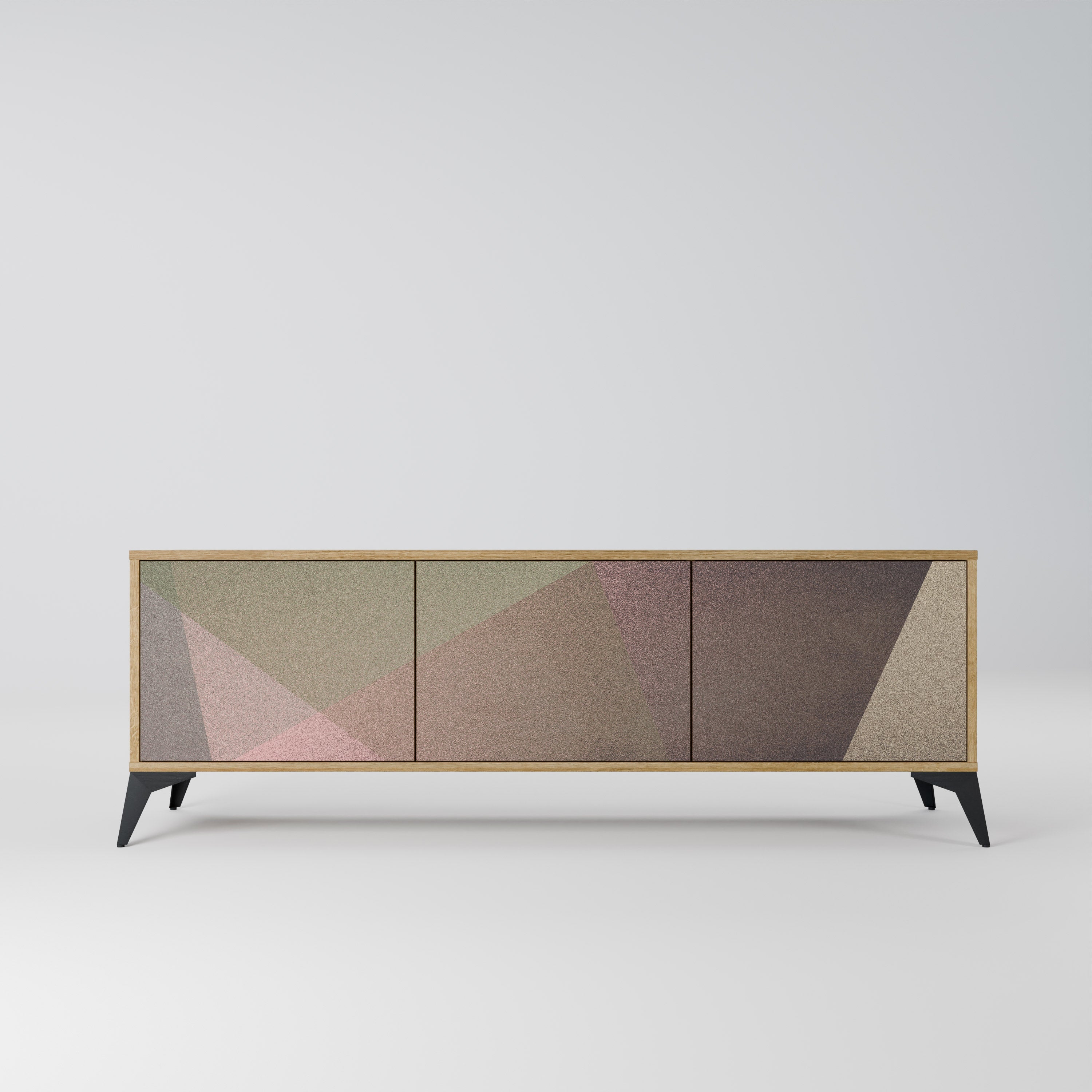 Meuble TV 3 portes BEIGE GEOMETRY effet chêne