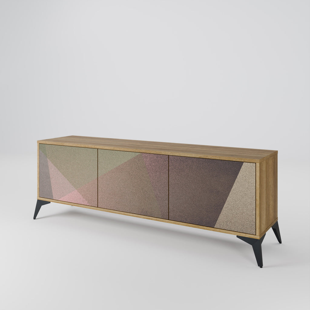 Meuble TV 3 portes BEIGE GEOMETRY effet chêne