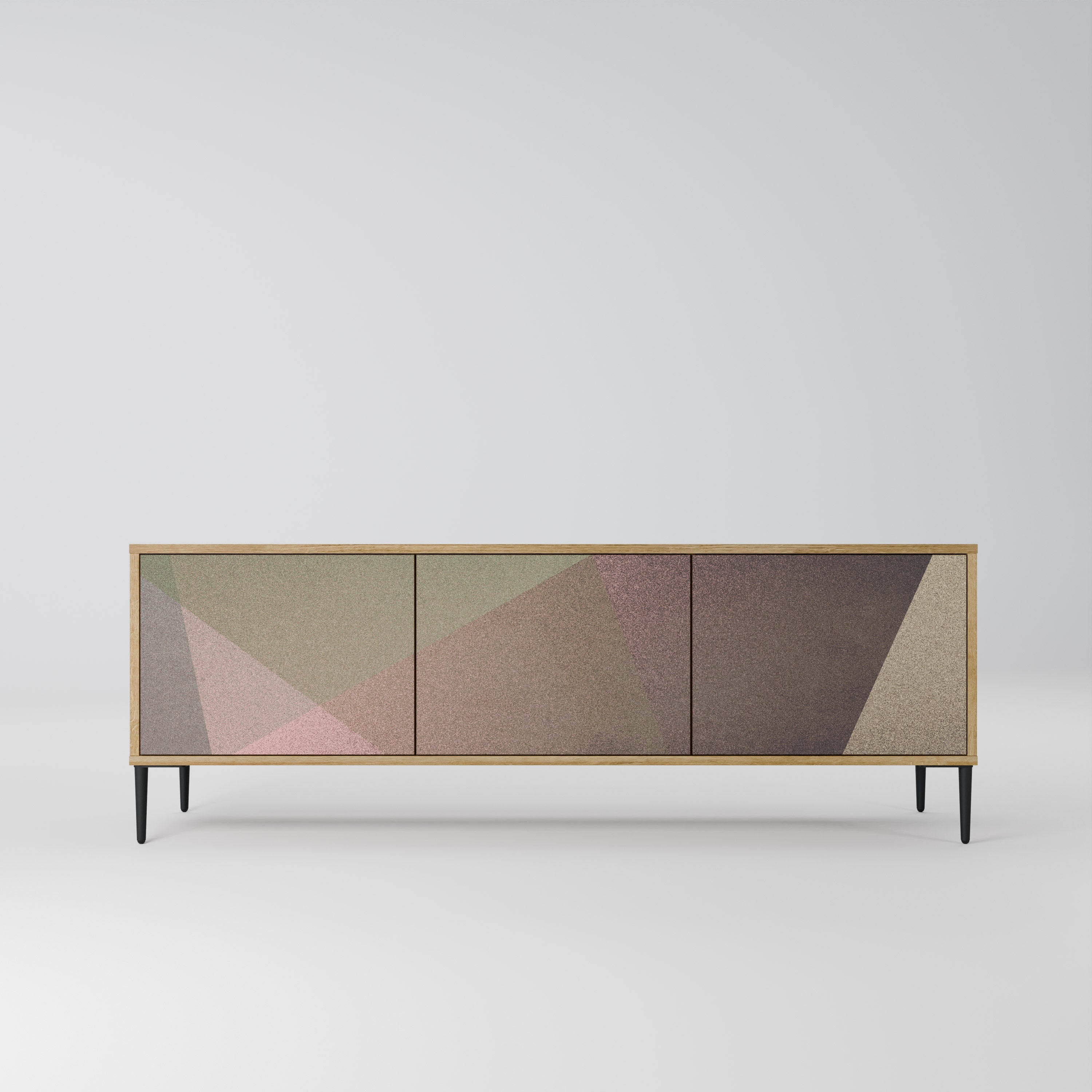 Meuble TV 3 portes BEIGE GEOMETRY effet chêne