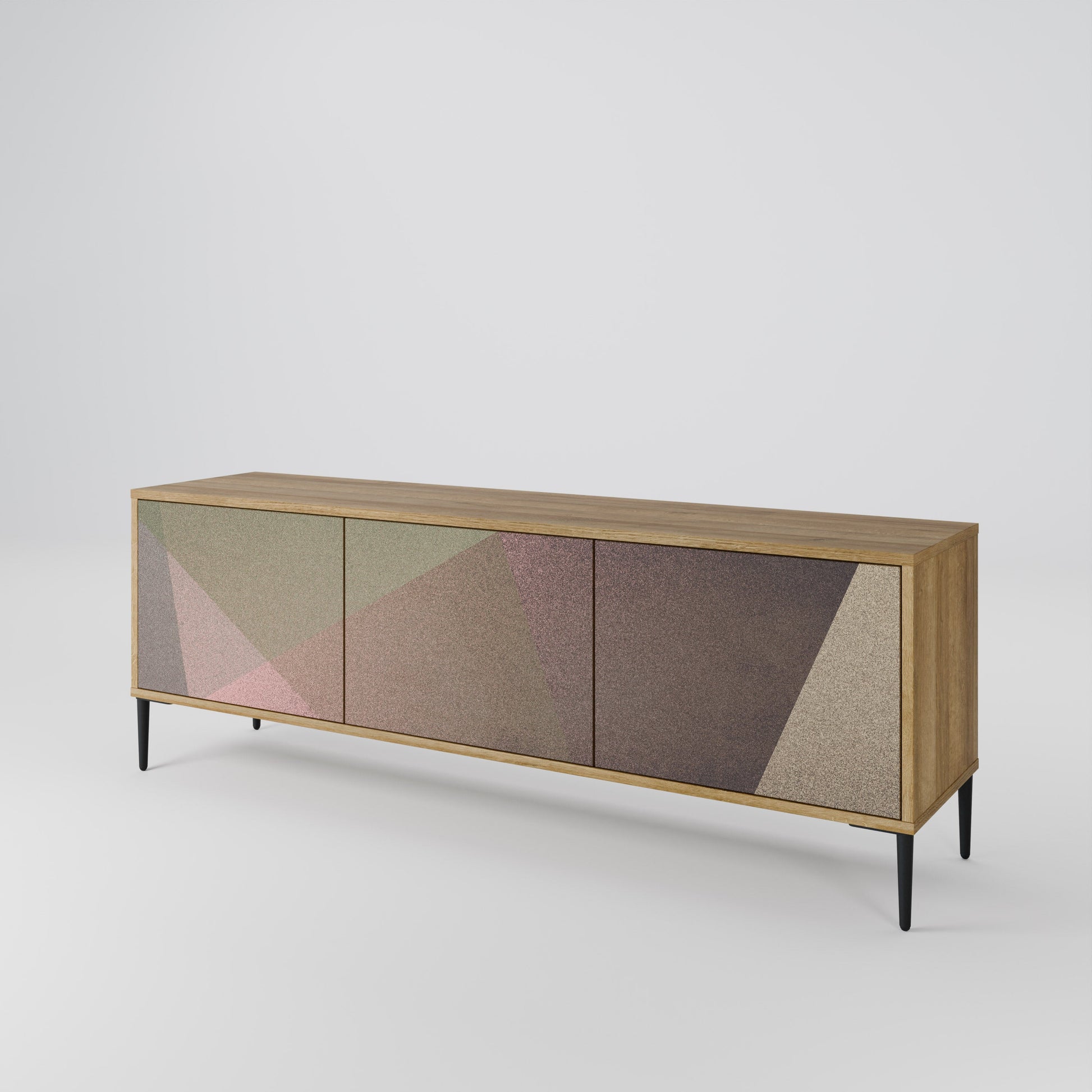 Meuble TV 3 portes BEIGE GEOMETRY effet chêne