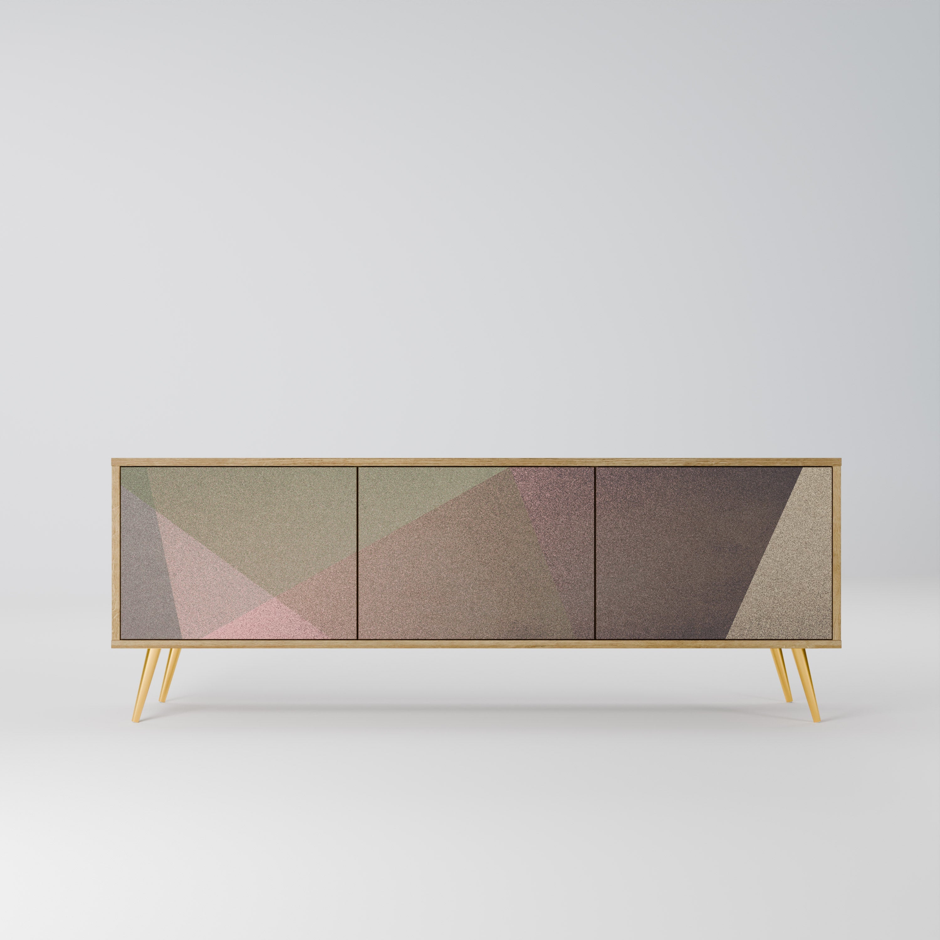 Meuble TV 3 portes BEIGE GEOMETRY effet chêne