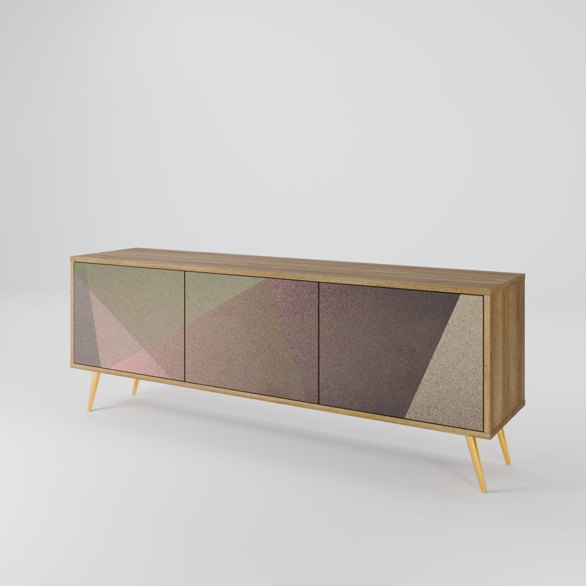 Meuble TV 3 portes BEIGE GEOMETRY effet chêne