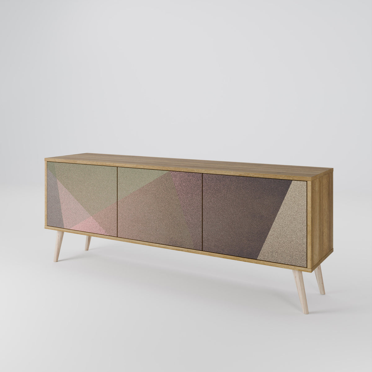 Meuble TV 3 portes BEIGE GEOMETRY effet chêne