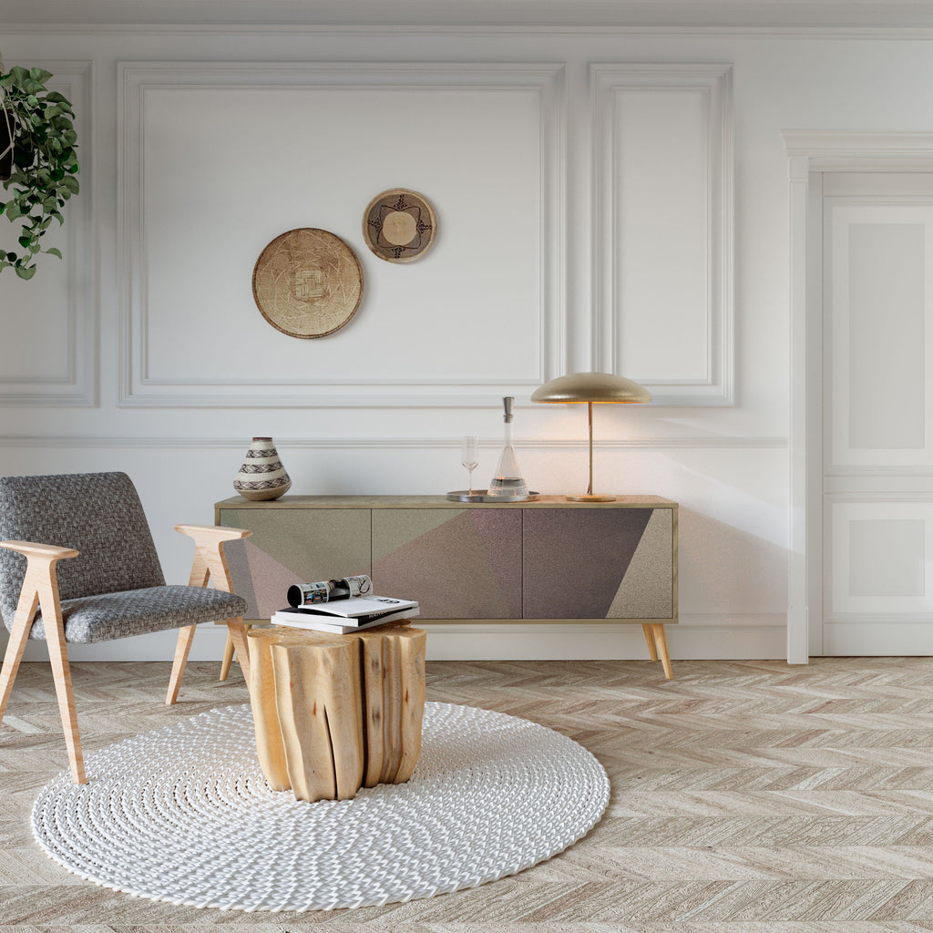 Meuble TV 3 portes BEIGE GEOMETRY effet chêne