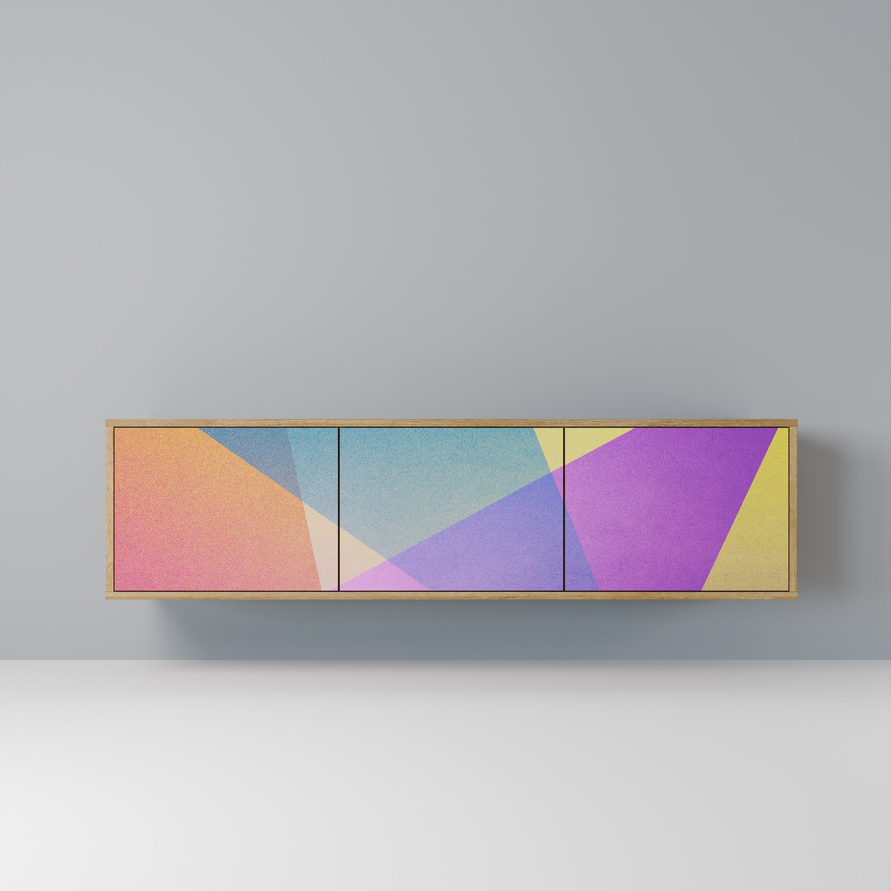 Meuble TV 3 portes BRIGHT GEOMETRY effet chêne