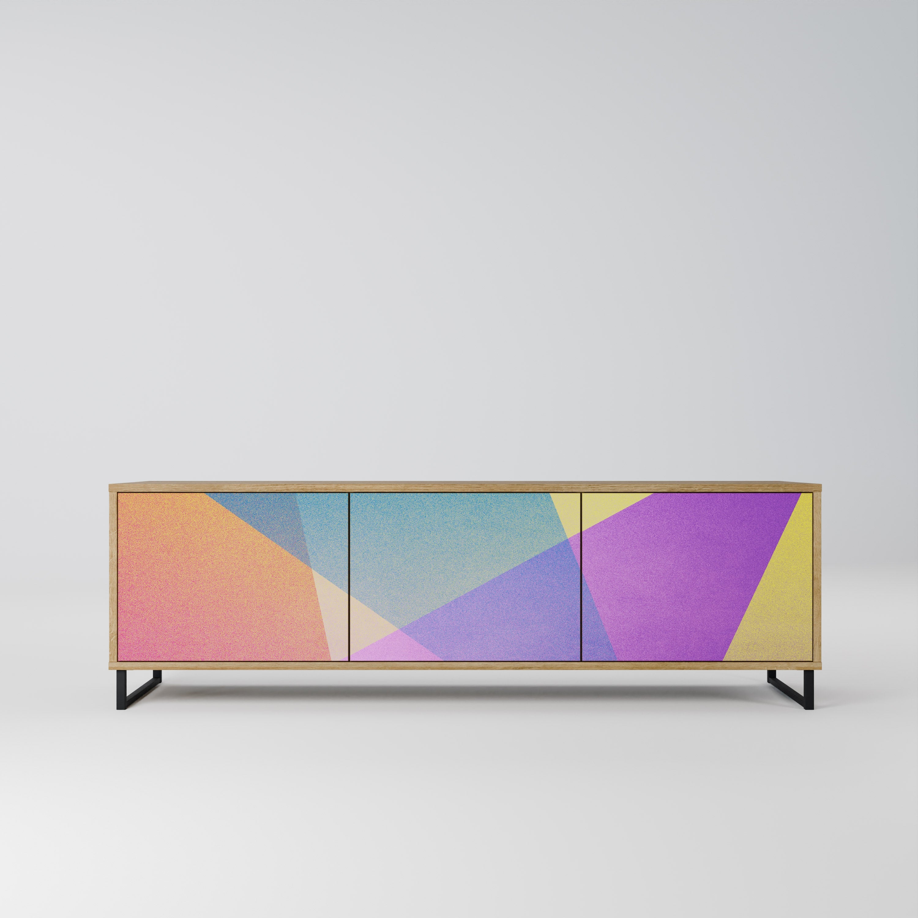 Meuble TV 3 portes BRIGHT GEOMETRY effet chêne