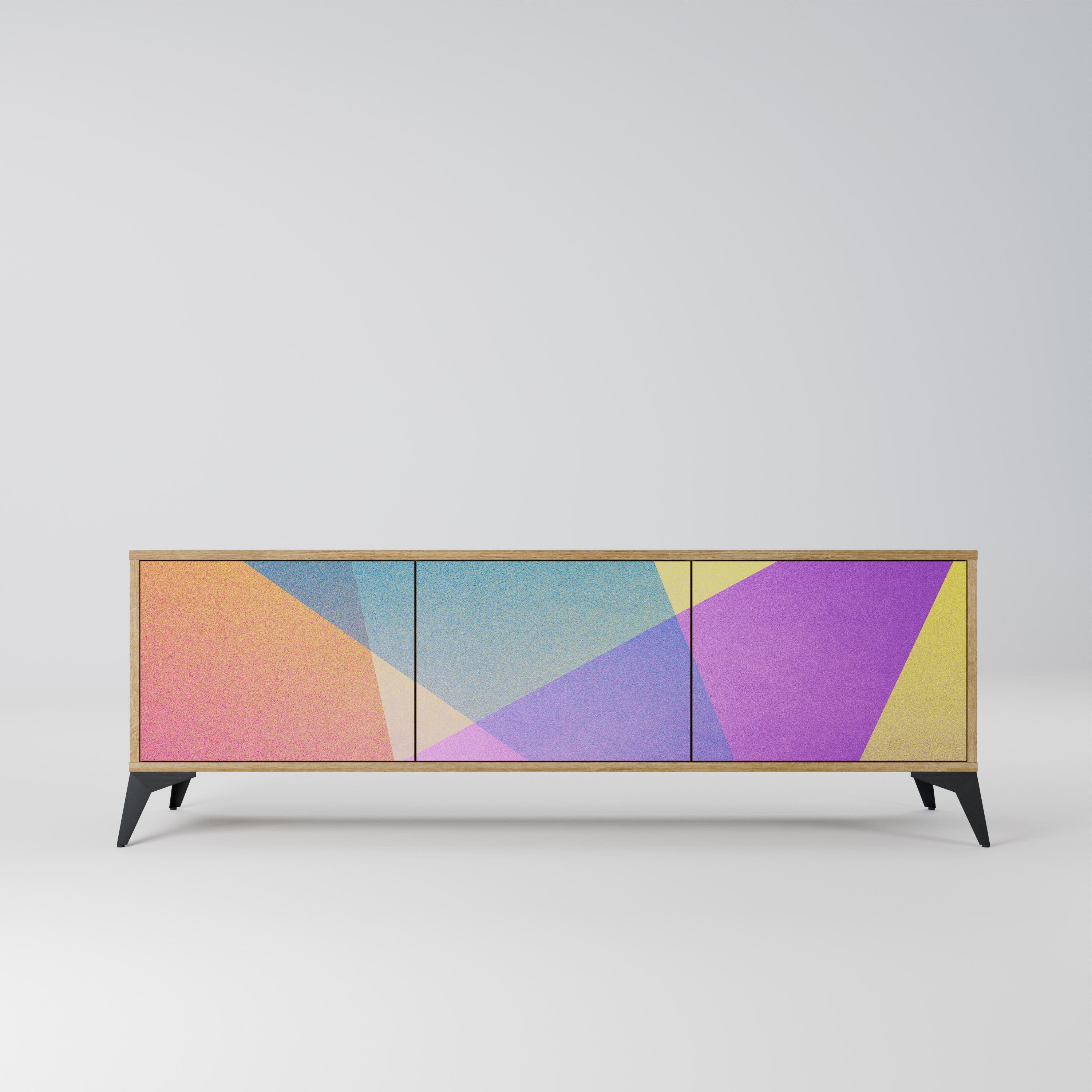 Meuble TV 3 portes BRIGHT GEOMETRY effet chêne
