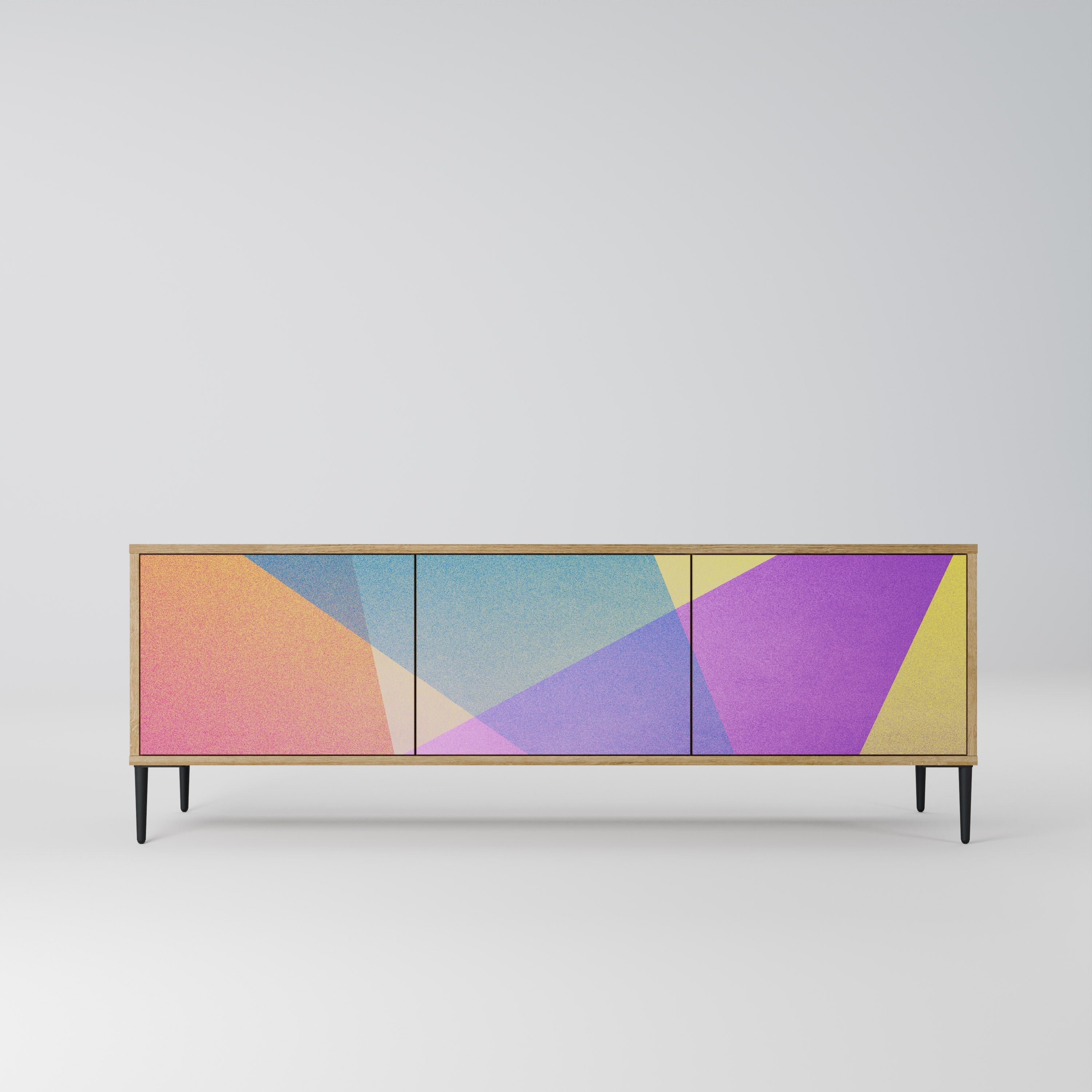Meuble TV 3 portes BRIGHT GEOMETRY effet chêne