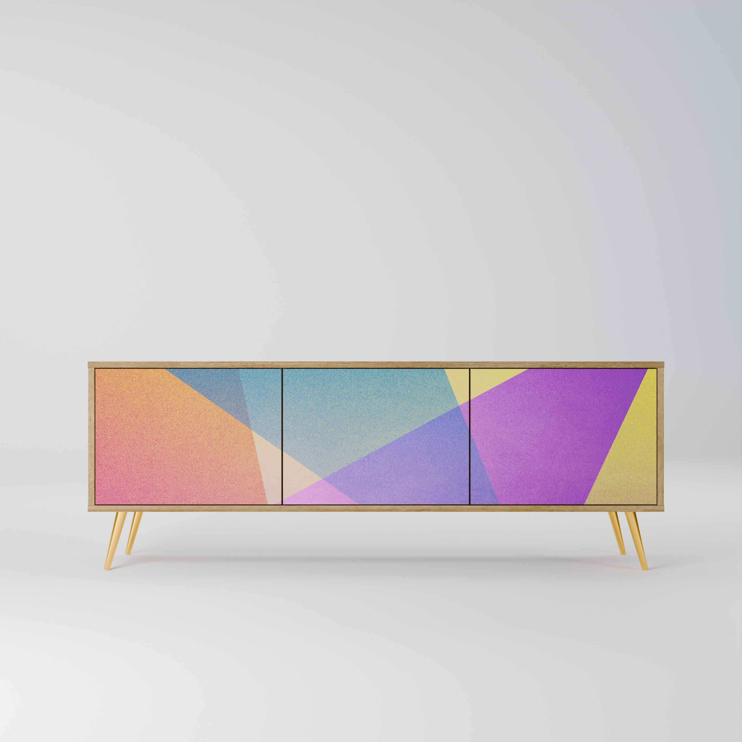 Meuble TV 3 portes BRIGHT GEOMETRY effet chêne