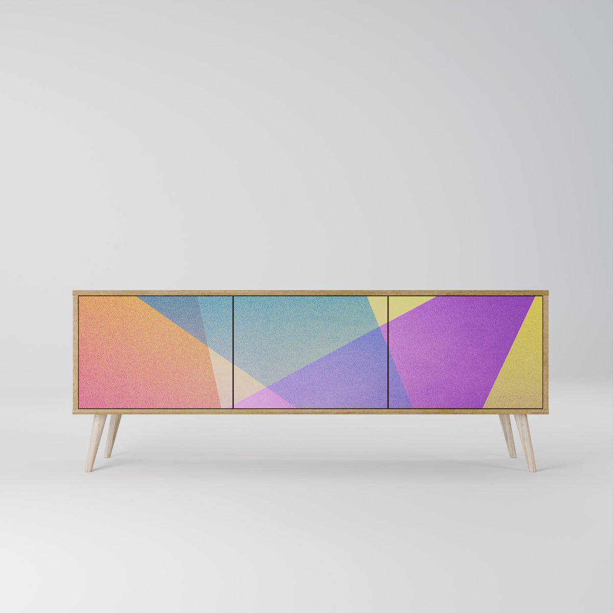 Meuble TV 3 portes BRIGHT GEOMETRY effet chêne
