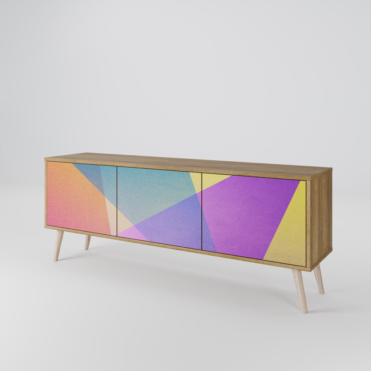 Meuble TV 3 portes BRIGHT GEOMETRY effet chêne