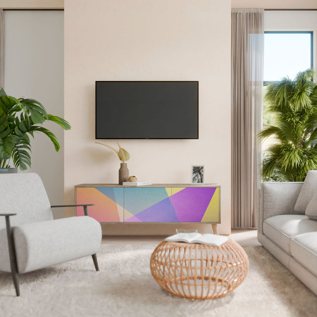 BRIGHT GEOMETRY 3-Door TV Stand in Oak Effect