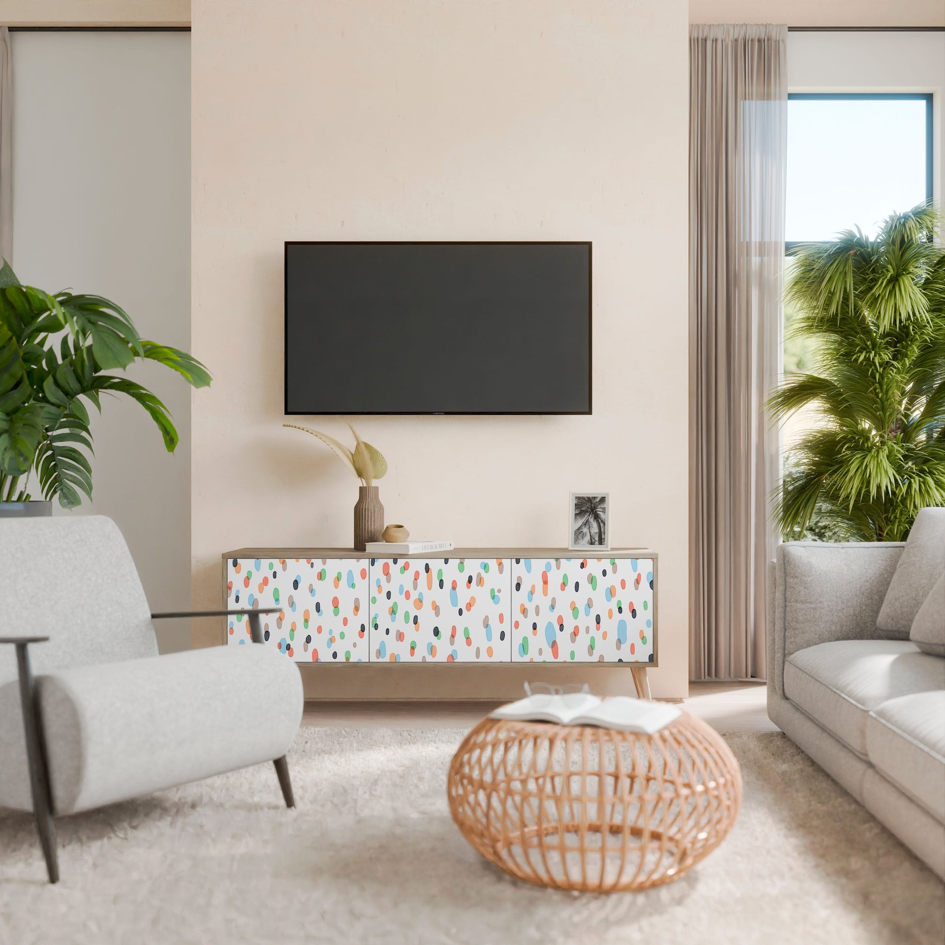 Meuble TV 3 portes ENERGETIC SPOTS effet chêne