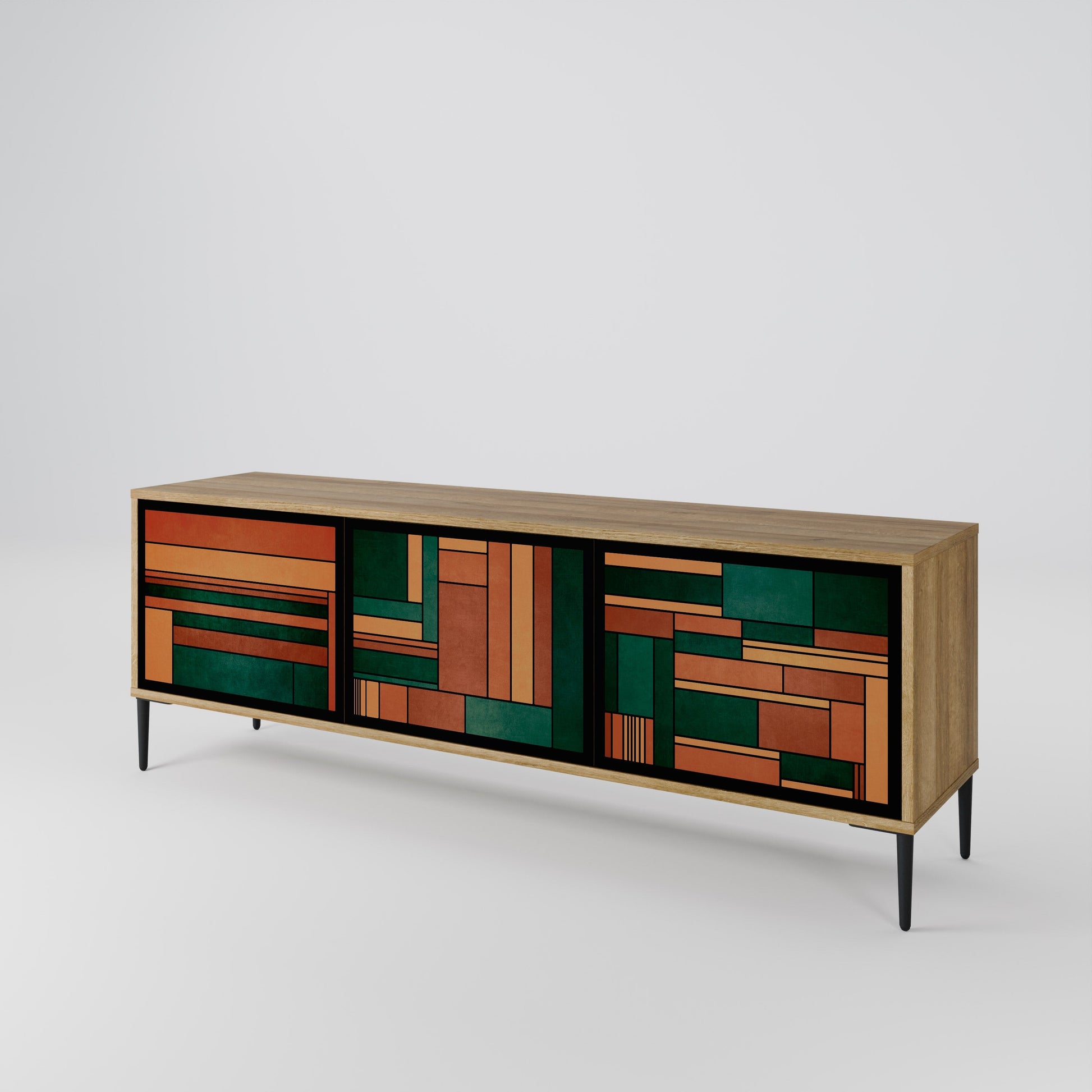 EARTHY FIGURES 3-Door TV Stand in Oak Effect