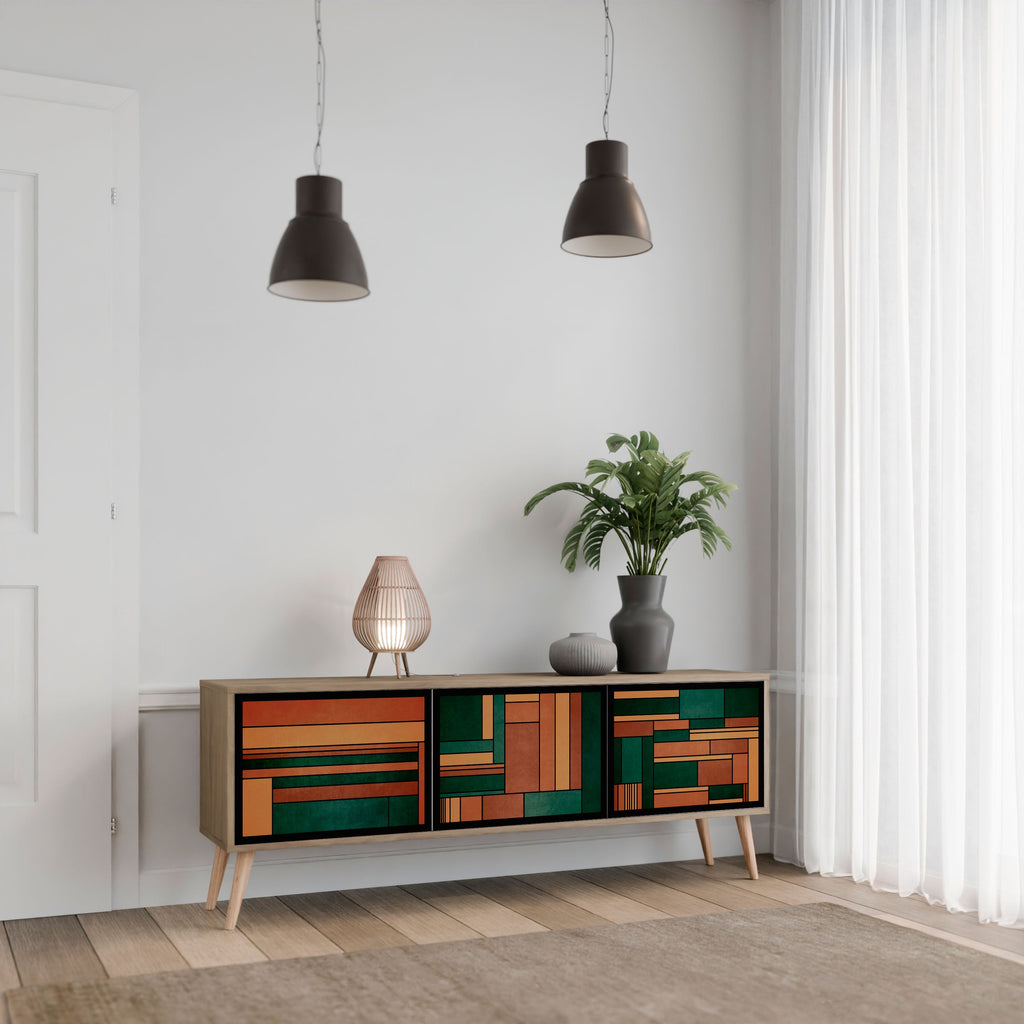 EARTHY FIGURES 3-Door TV Stand in Oak Effect