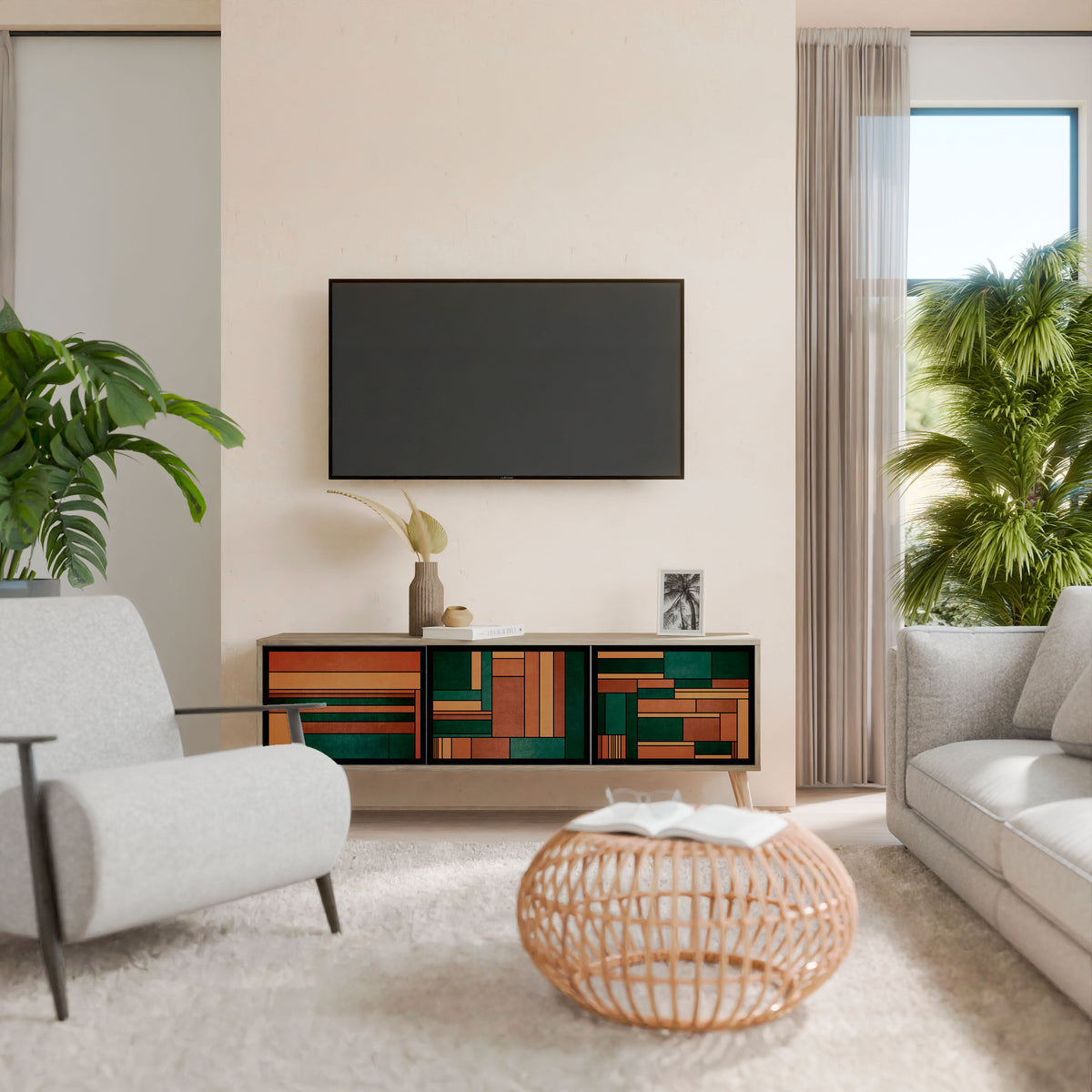 EARTHY FIGURES 3-Door TV Cabinet