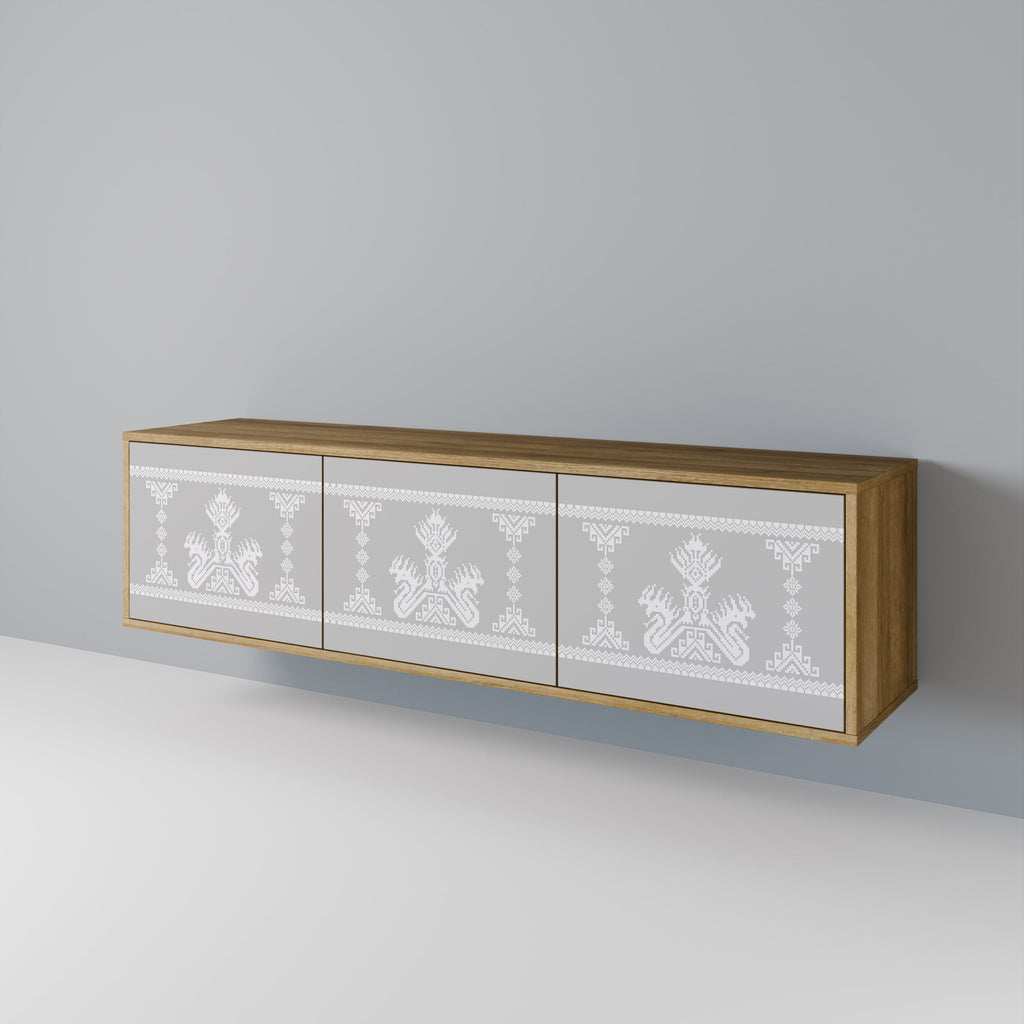 THAI GRAY 3-Door TV Stand in Oak Effect