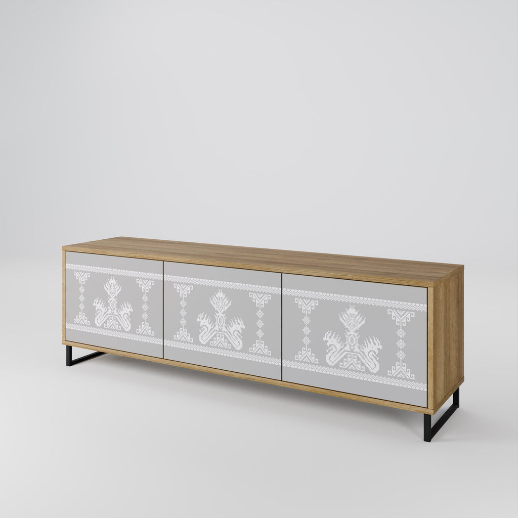 THAI GRAY 3-Door TV Stand in Oak Effect