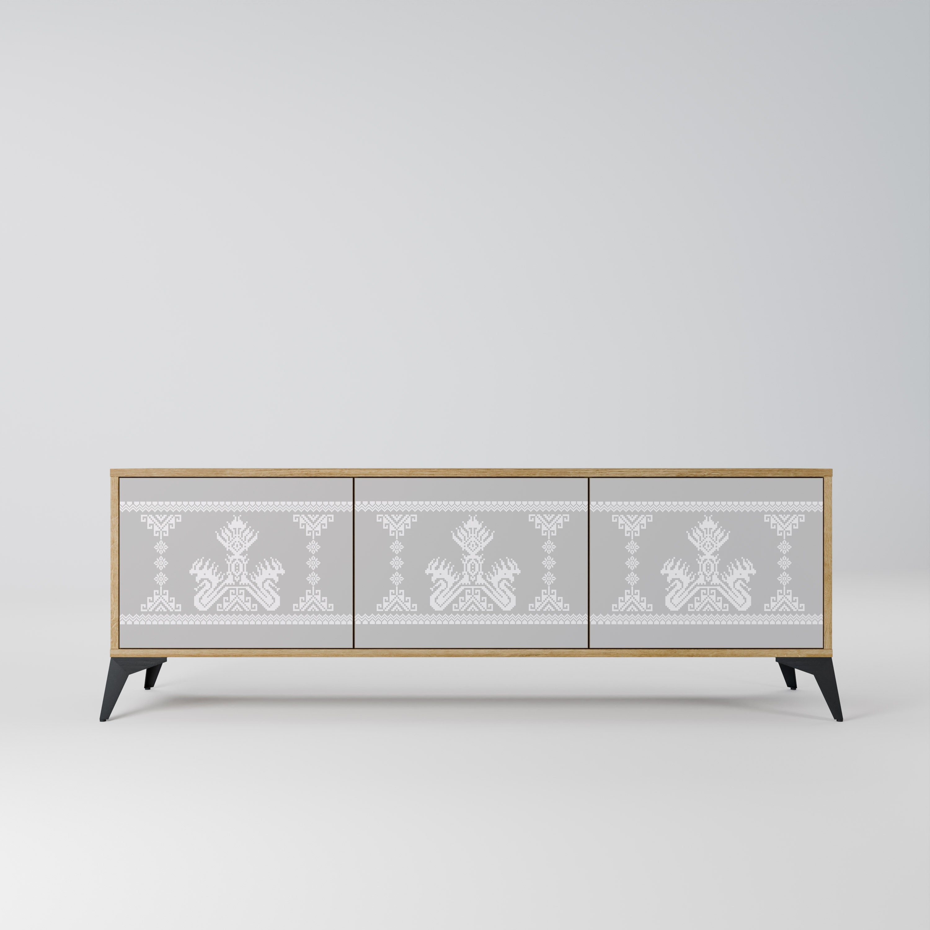 Meuble TV 3 portes THAI GRAY effet chêne