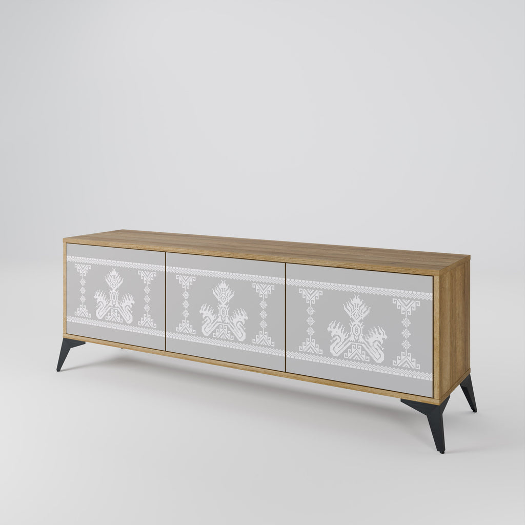 THAI GRAY 3-Door TV Stand in Oak Effect