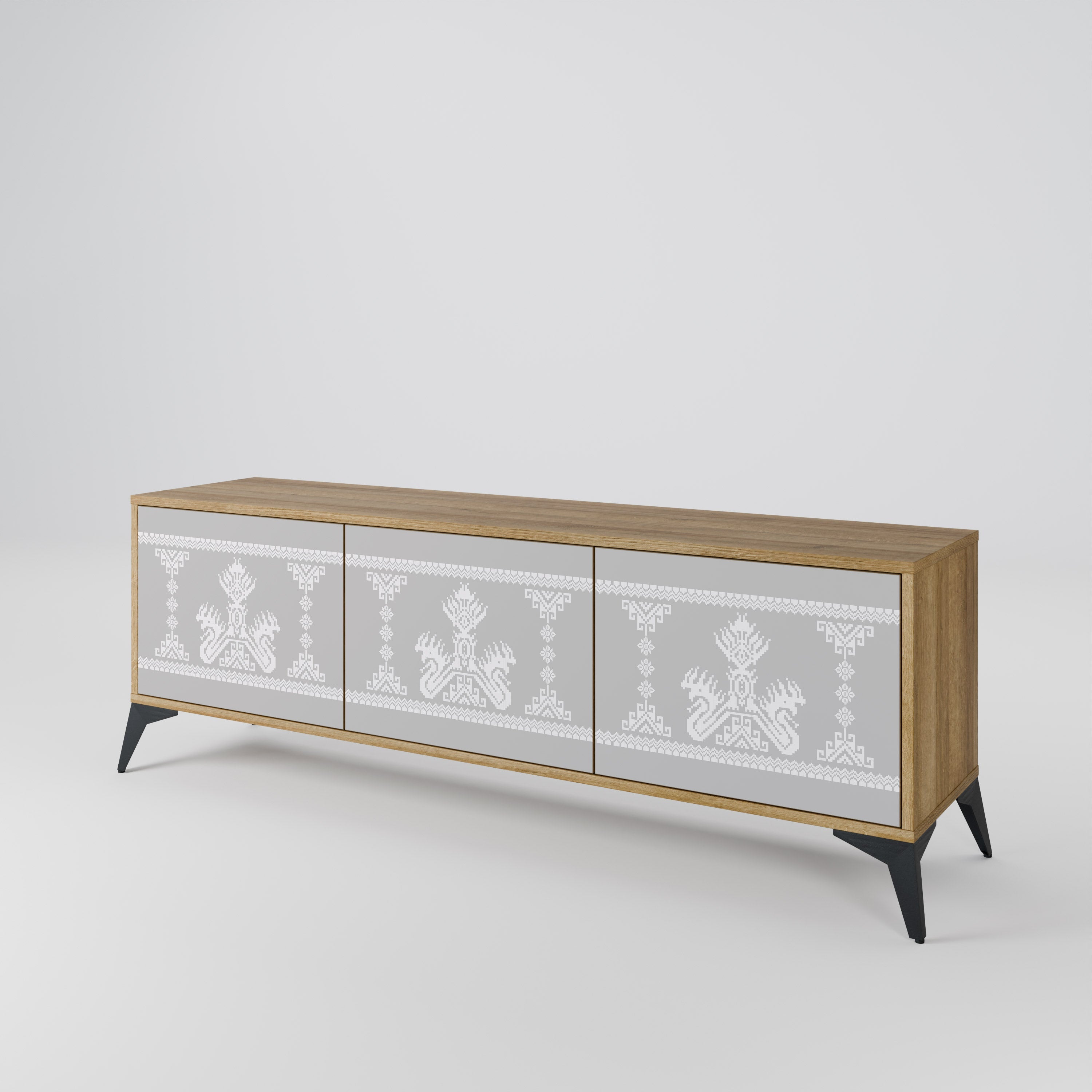 Meuble TV 3 portes THAI GRAY effet chêne