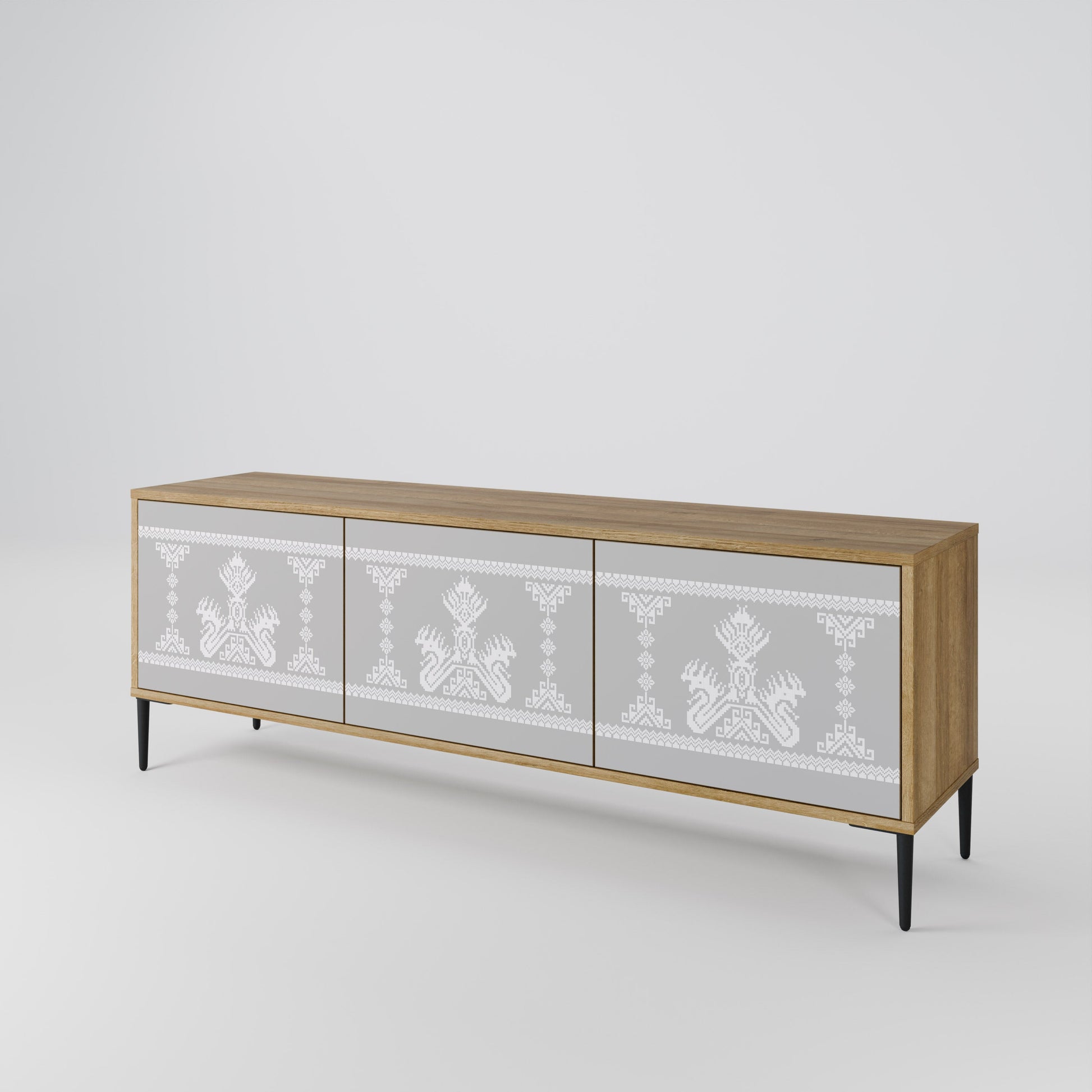 THAI GRAY 3-Door TV Stand in Oak Effect