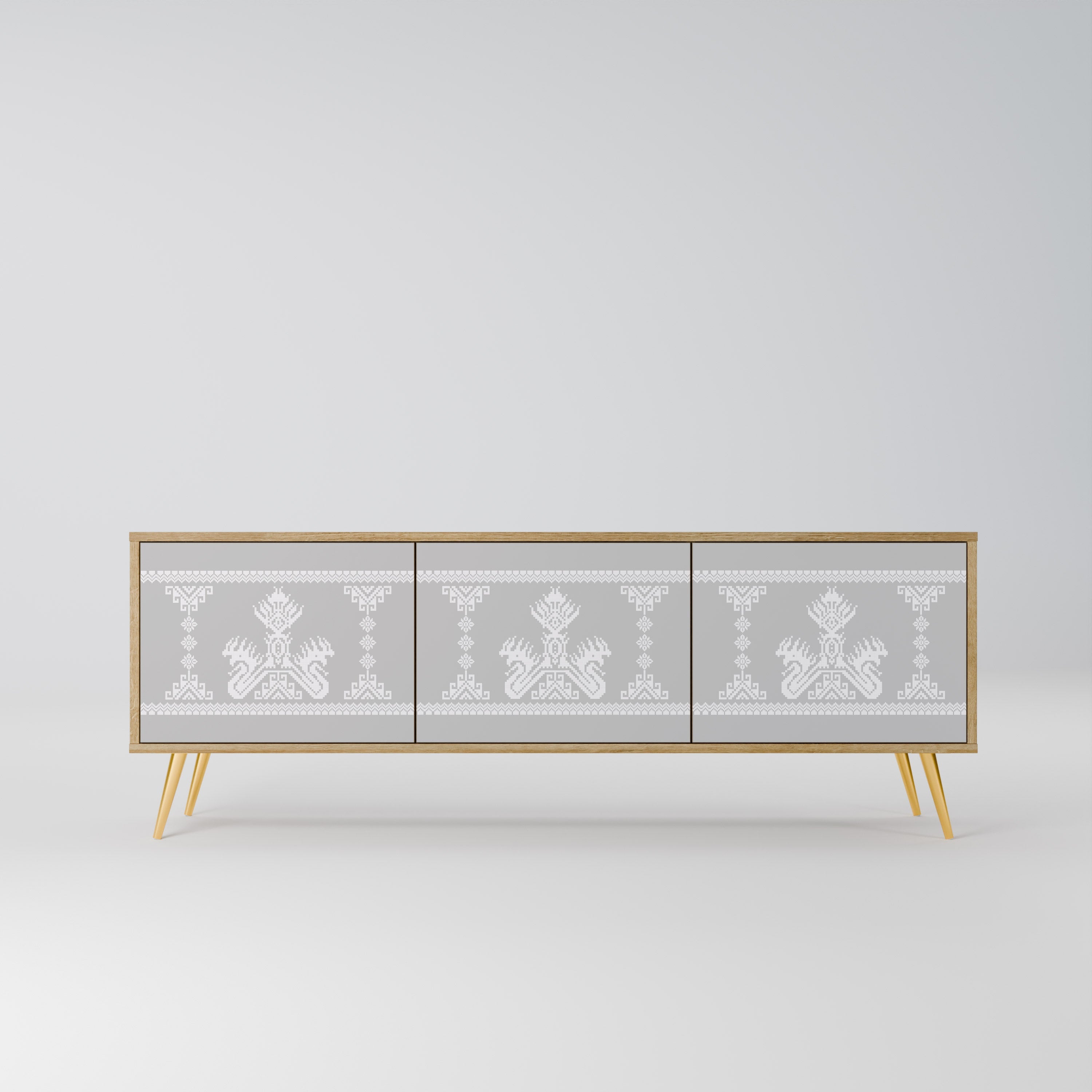 Meuble TV 3 portes THAI GRAY effet chêne