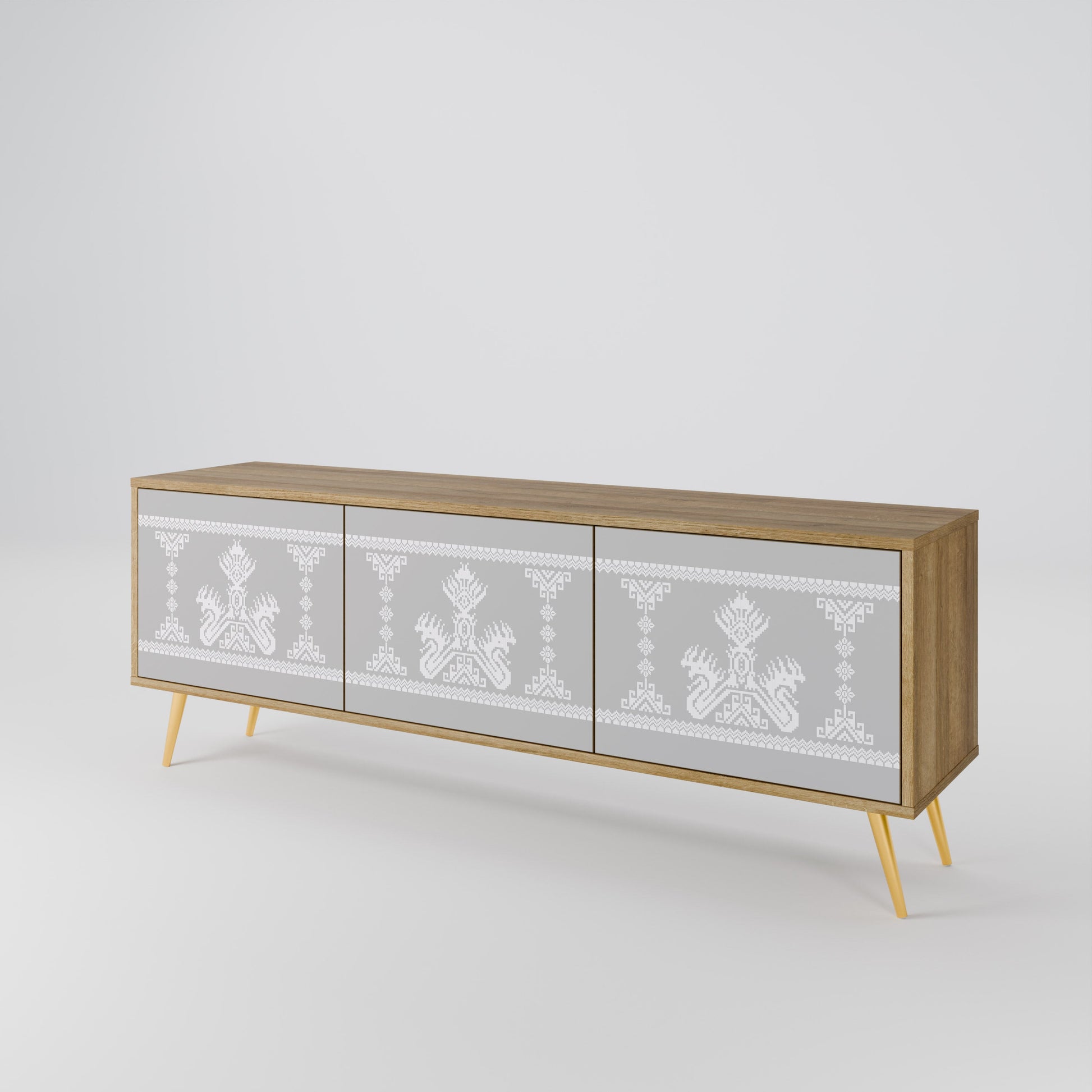 THAI GRAY 3-Door TV Stand in Oak Effect
