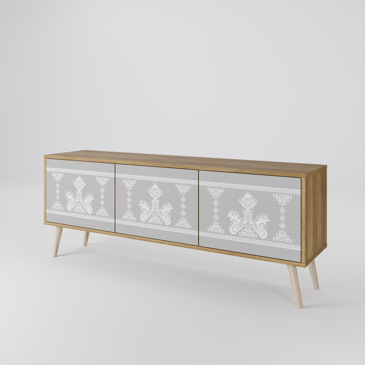 Meuble TV 3 portes THAI GRAY effet chêne