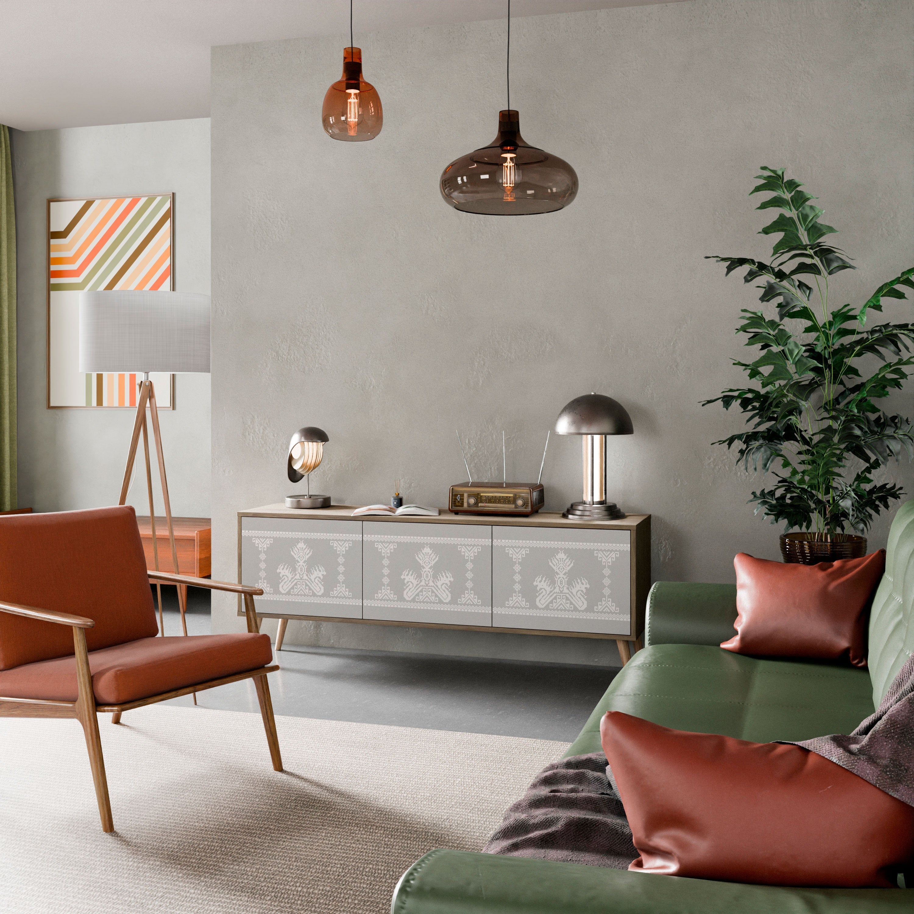 Meuble TV 3 portes THAI GRAY effet chêne