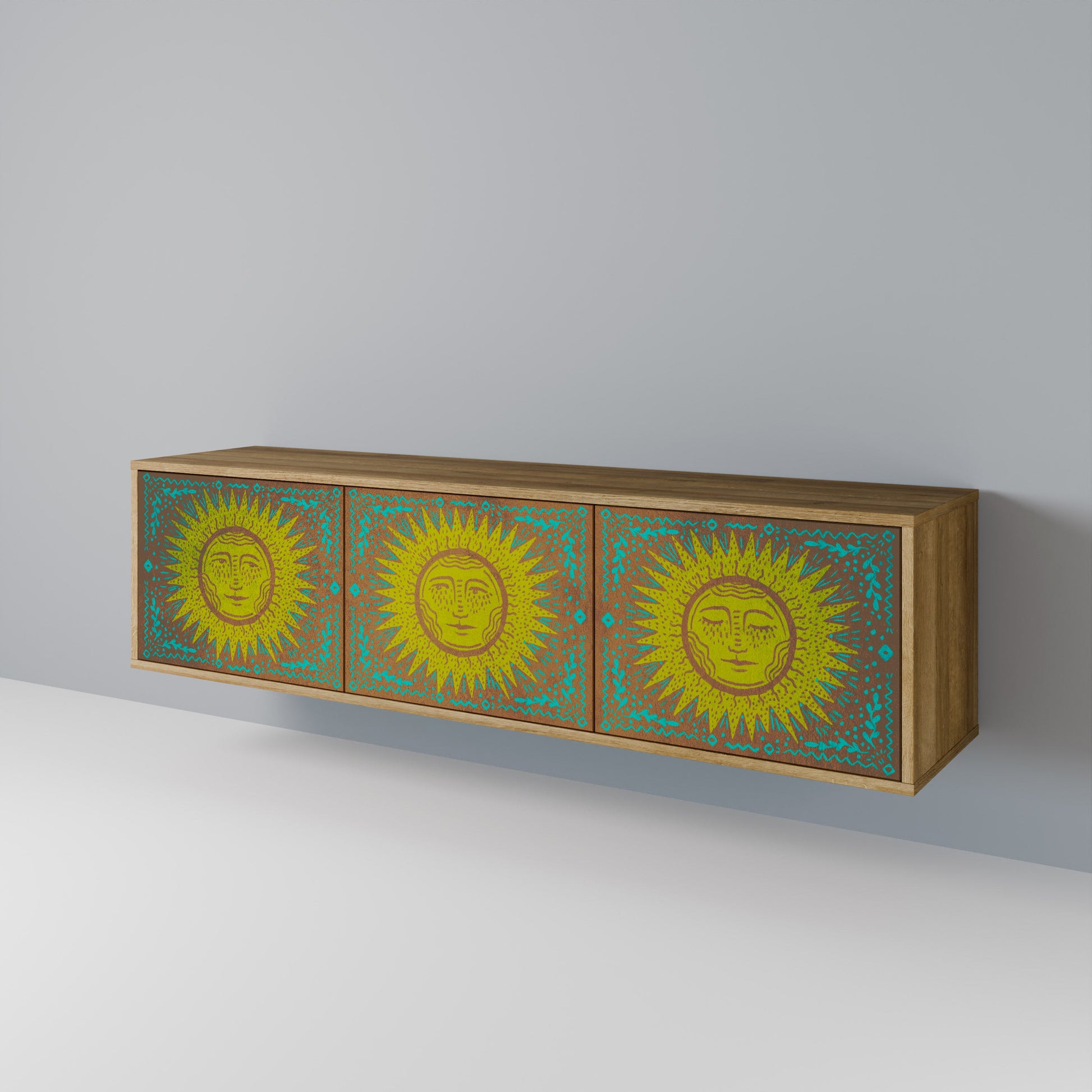 SUNSHINE EULOGY 3-Door TV Stand in Oak Effect