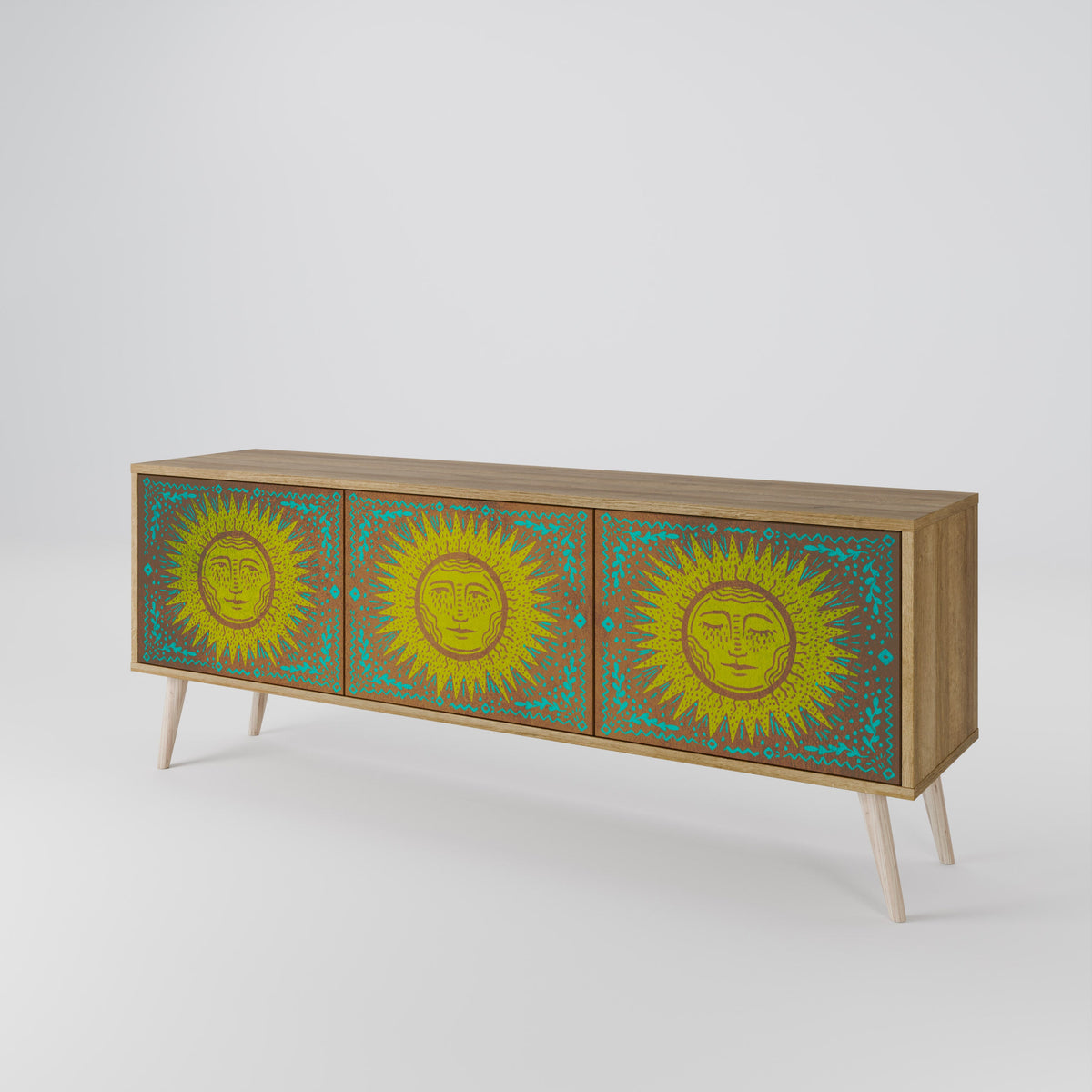 SUNSHINE EULOGY 3-Door TV Stand in Oak Effect