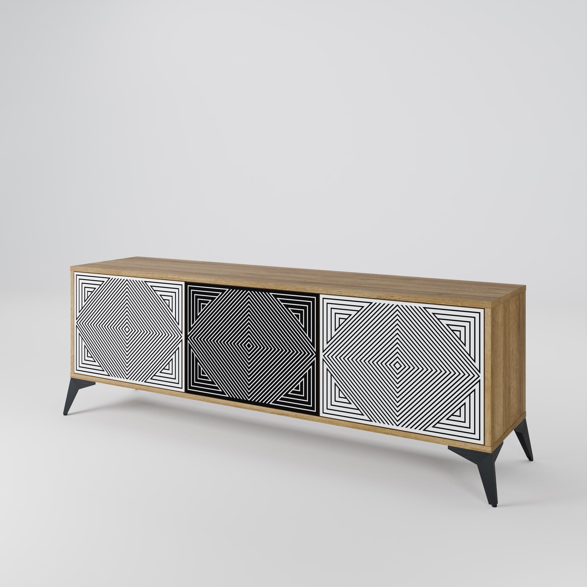 POLYGON ILLUSION 3-Door TV Stand in Oak Effect