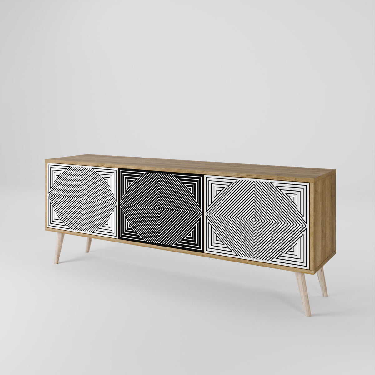 POLYGON ILLUSION 3-Door TV Stand in Oak Effect