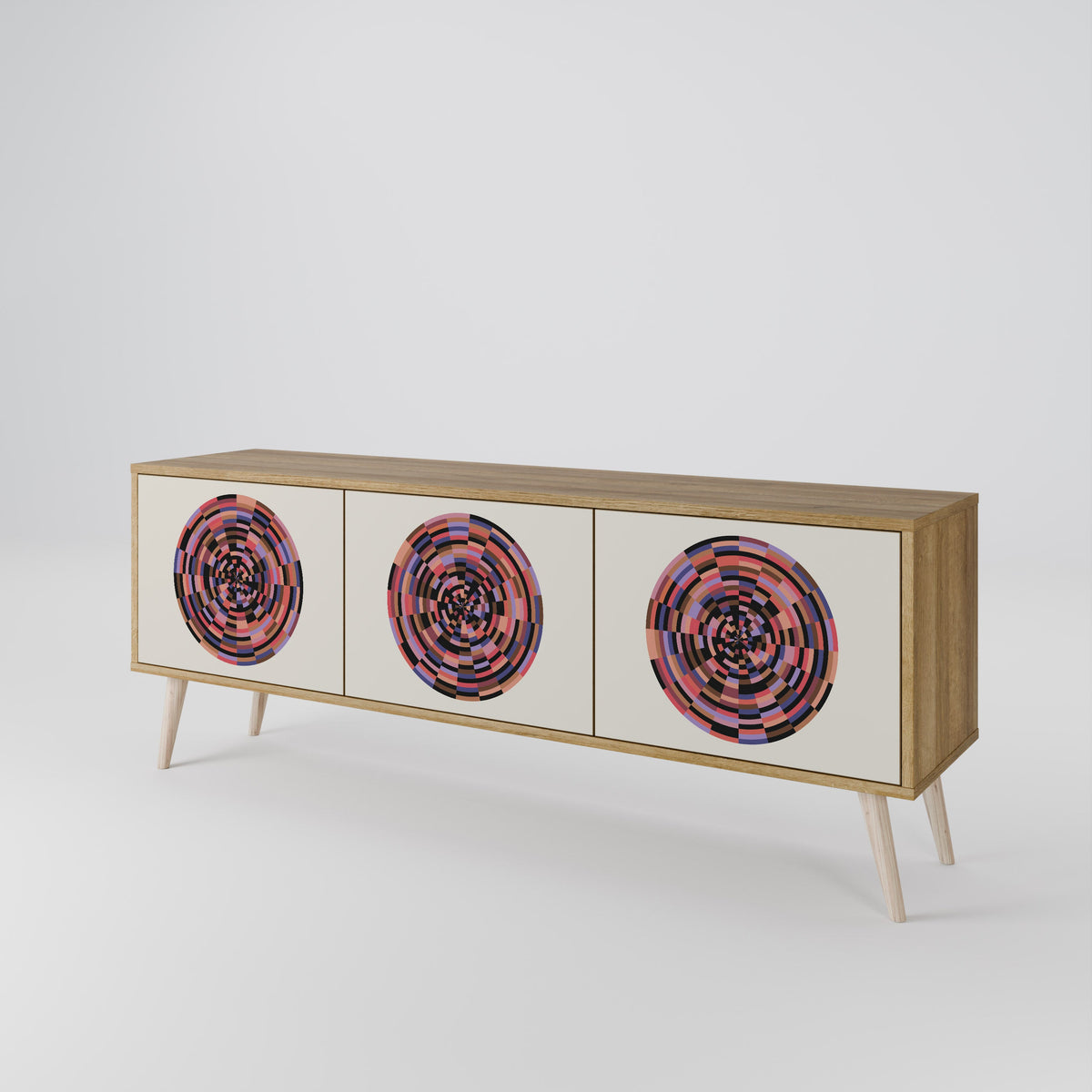 BROWN CIRCLES 3-Door TV Stand in Oak Effect