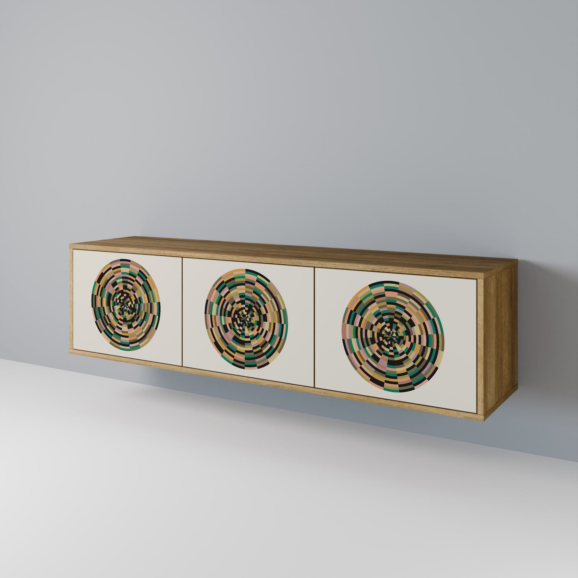 GREEN CIRCLES 3-Door TV Stand in Oak Effect